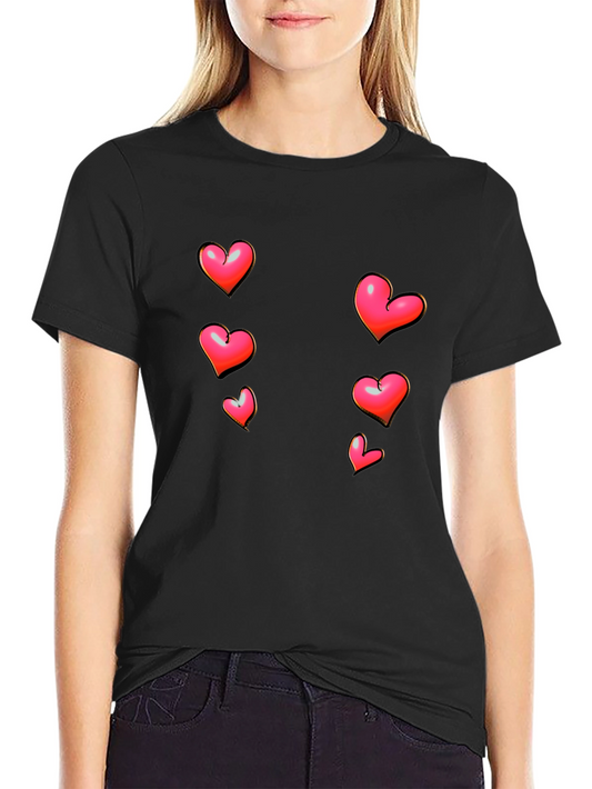 Heart Print Black Casual T-Shirt
