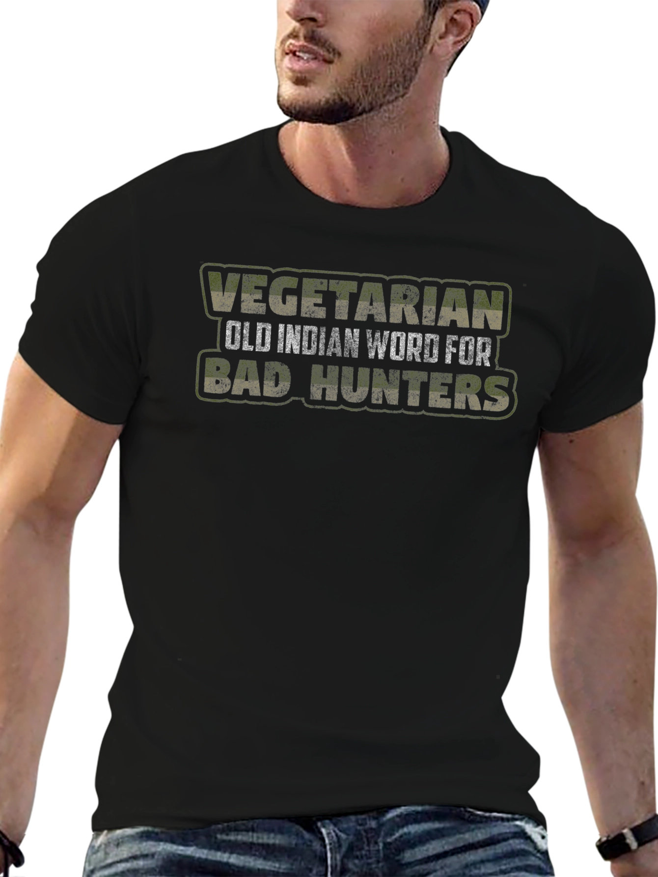 Vegetarian Bad Hunter Funny Graphic Tee