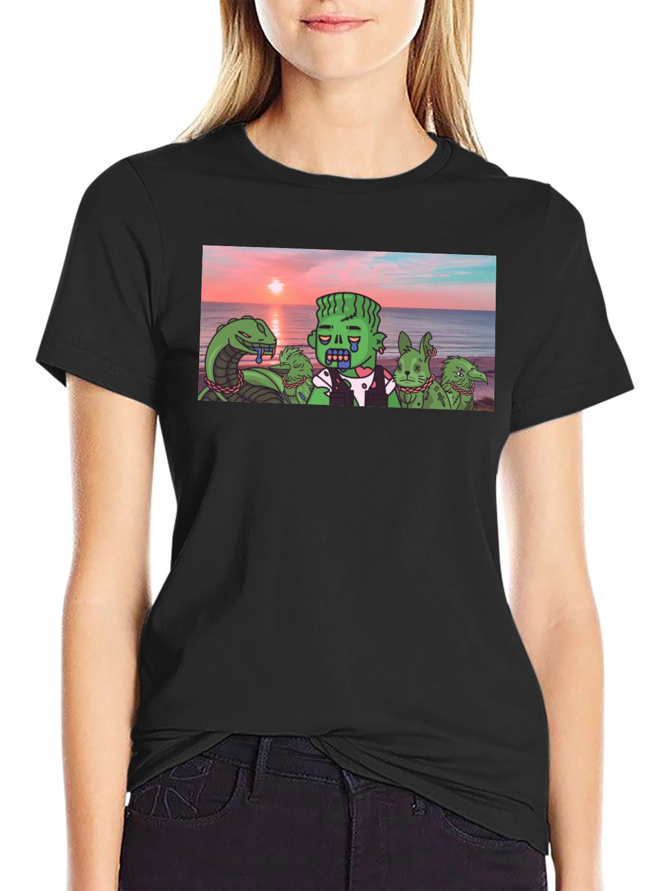 Cartoon Graphic Tee - Sea Monster & Zombie