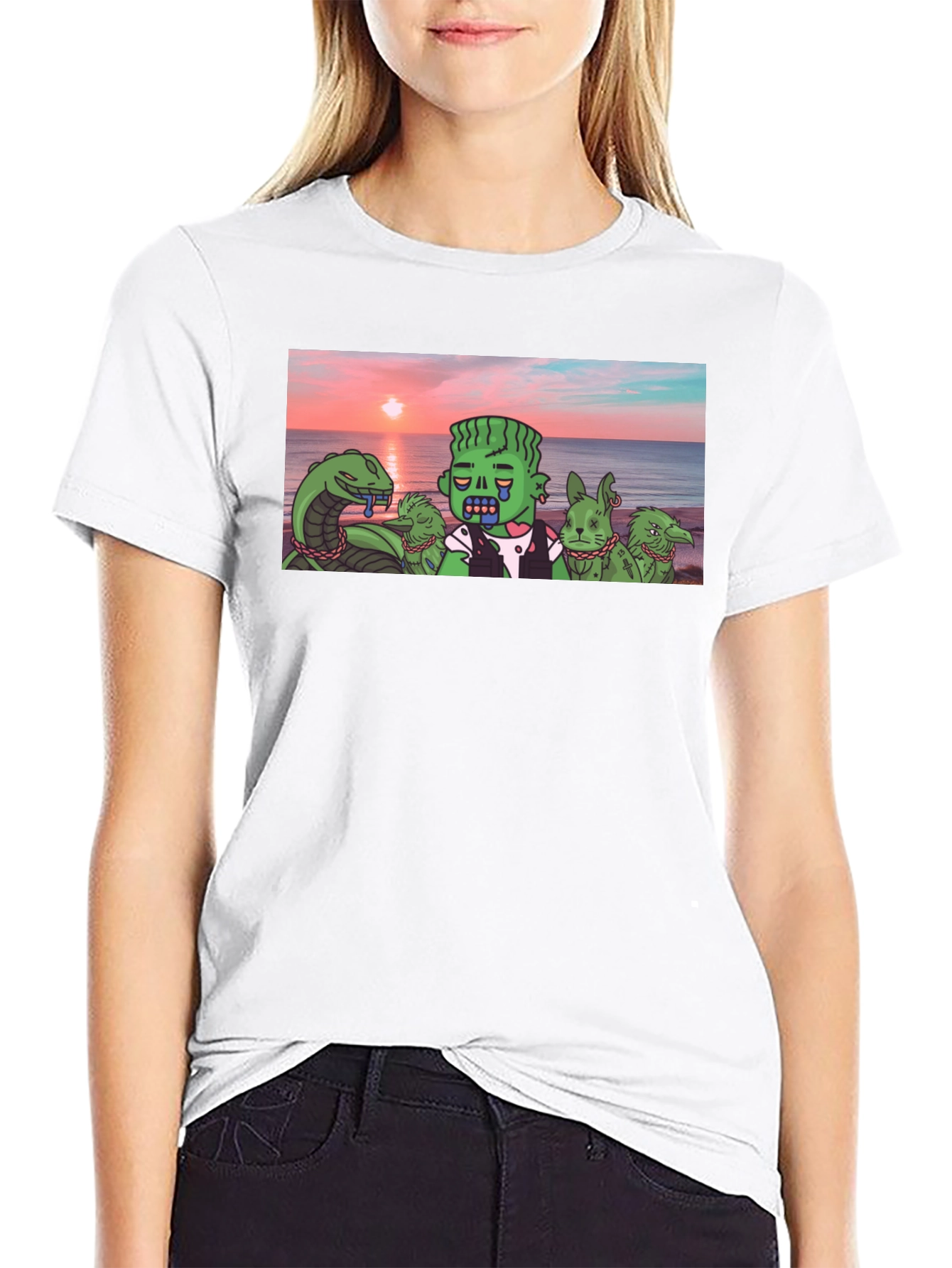 Cartoon Graphic Tee - Sea Monster & Zombie