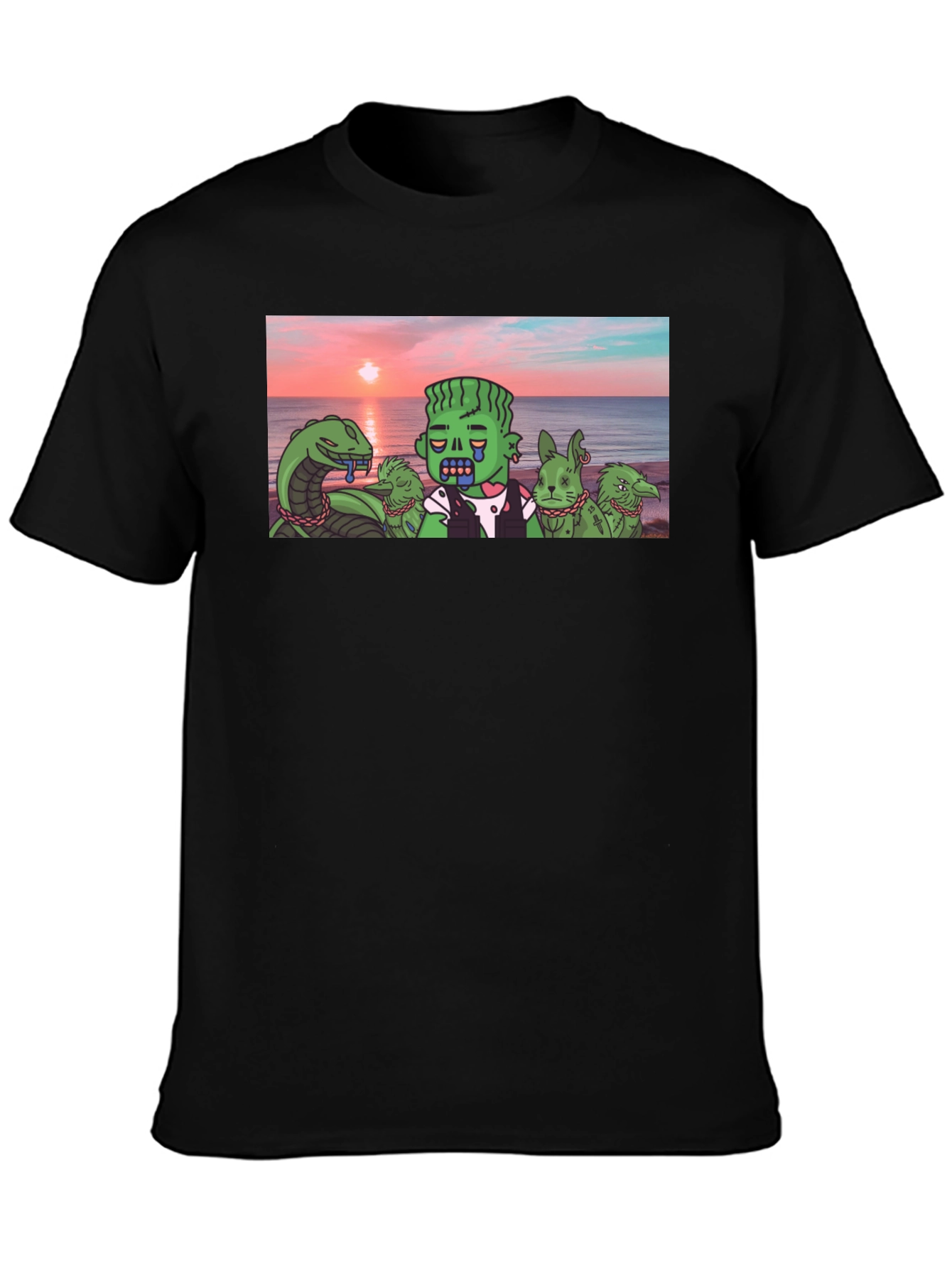 Cartoon Graphic Tee - Sea Monster & Zombie