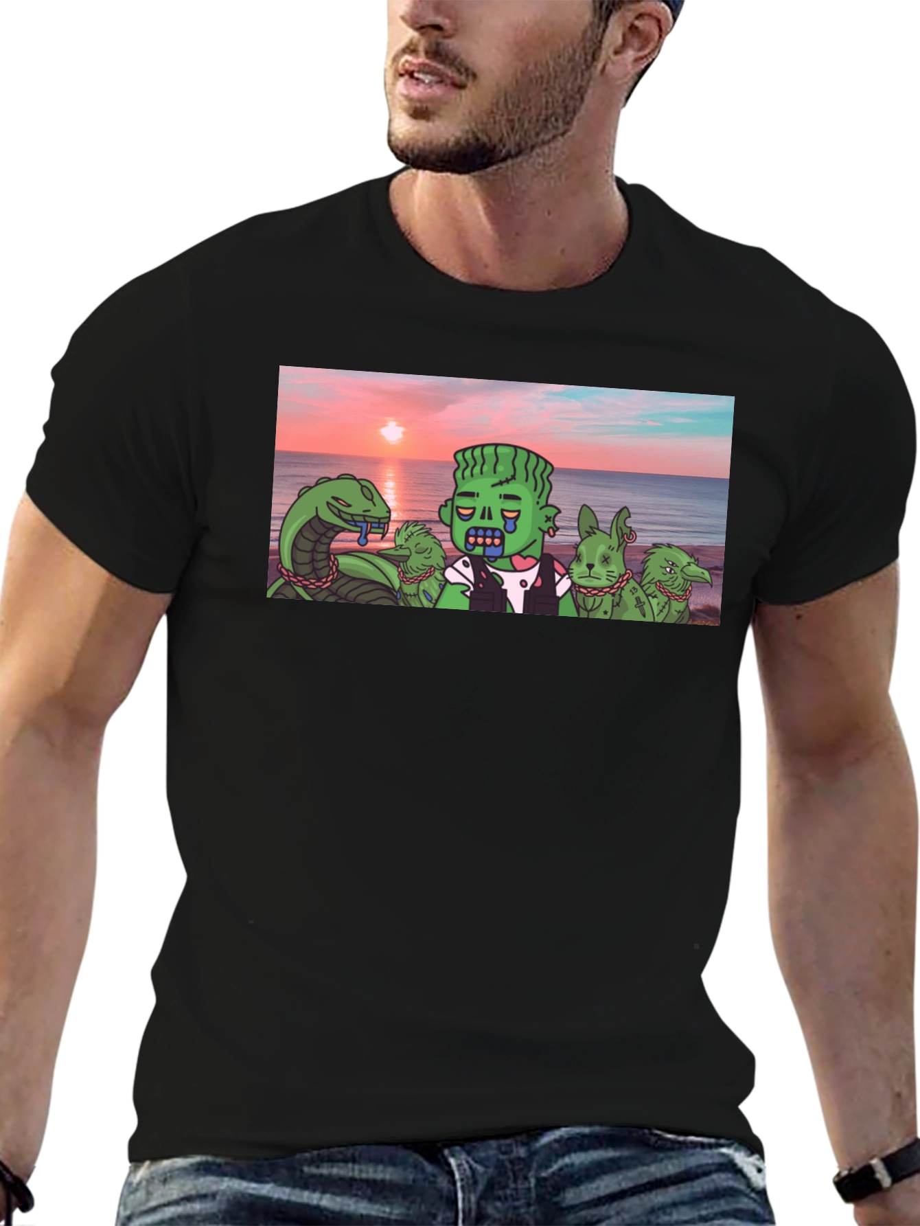 Cartoon Graphic Tee - Sea Monster & Zombie