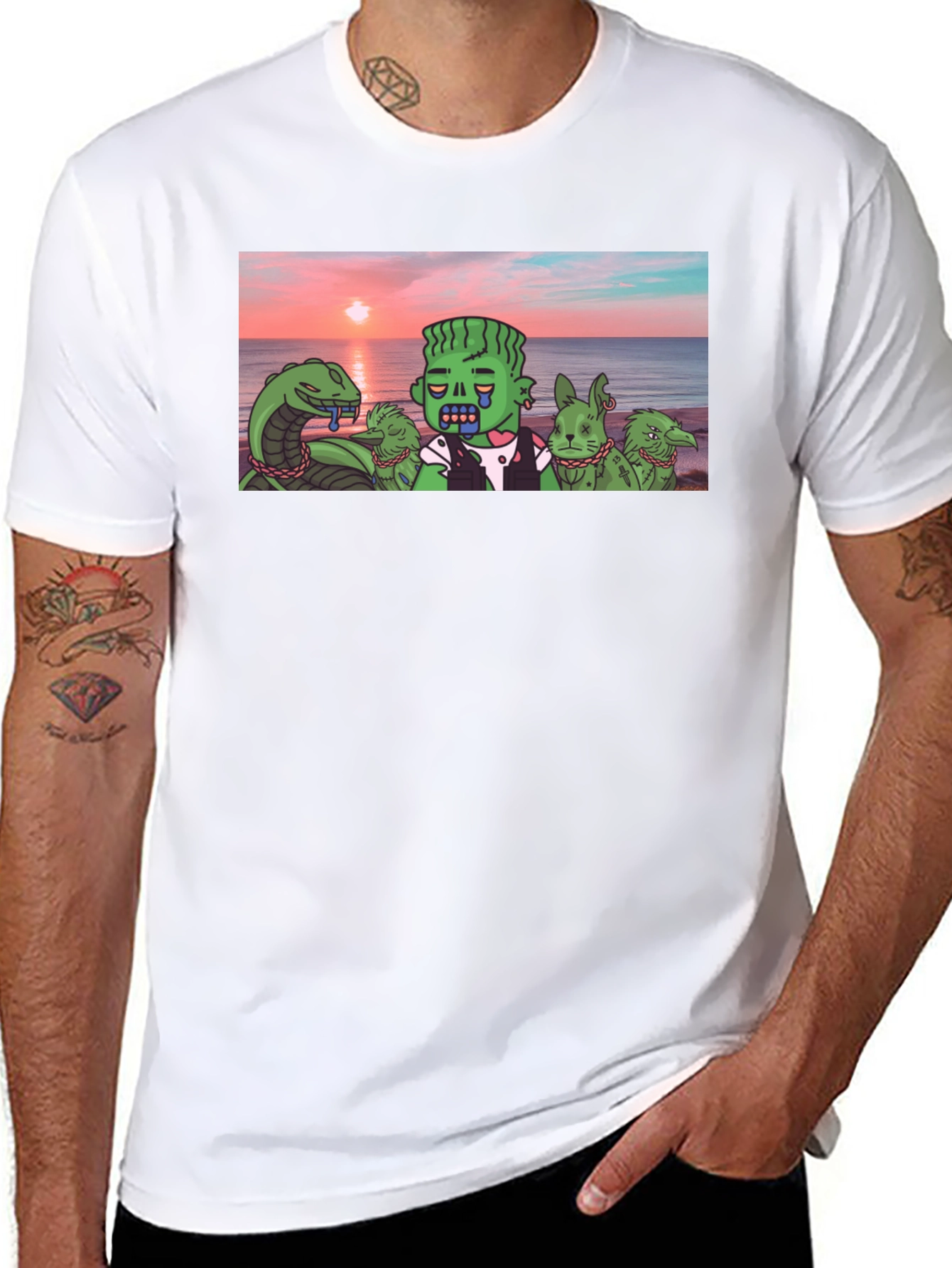 Cartoon Graphic Tee - Sea Monster & Zombie