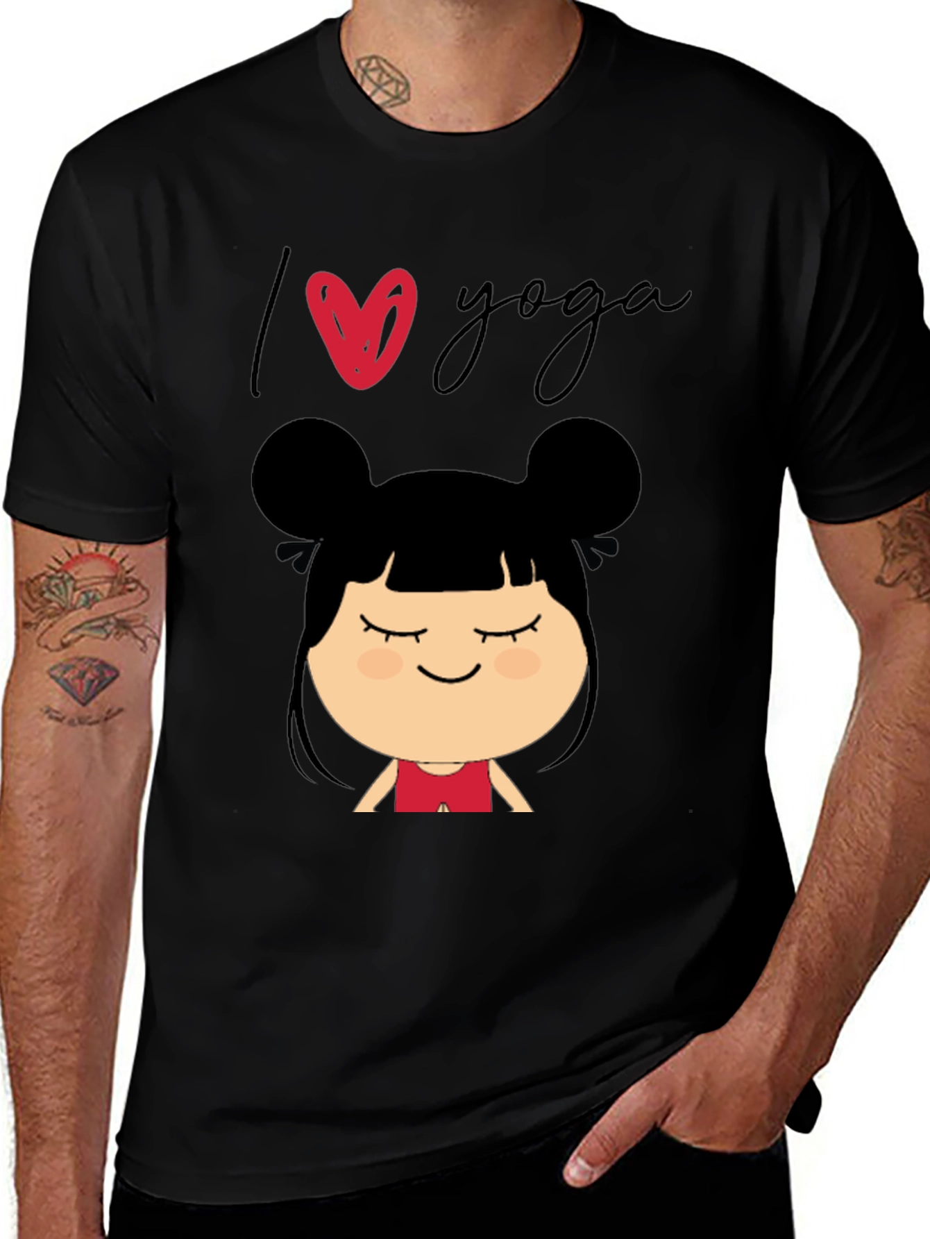 I Love Yoga T-Shirt with Cute Cartoon Girl