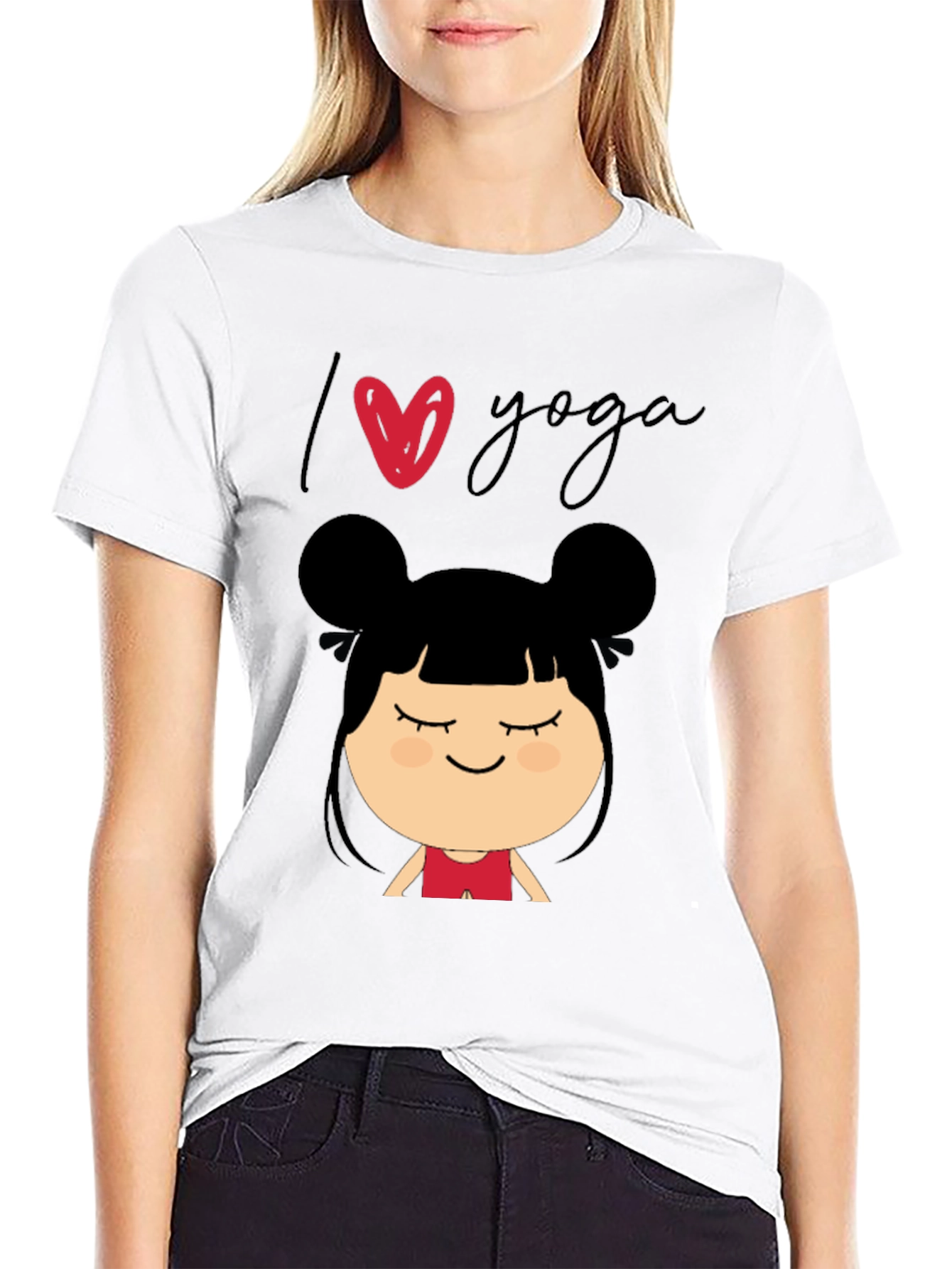 I Love Yoga T-Shirt with Cute Cartoon Girl