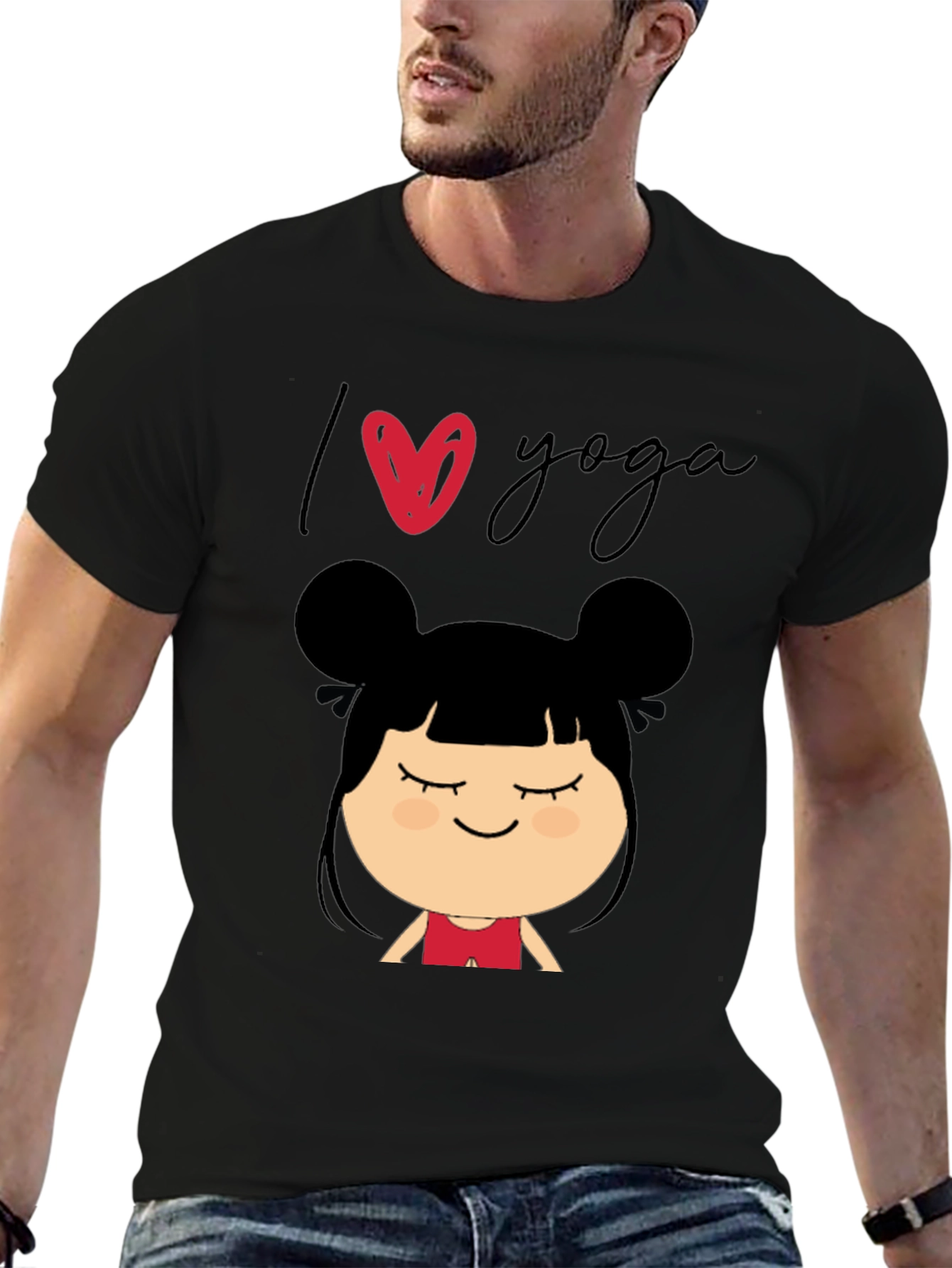 I Love Yoga T-Shirt with Cute Cartoon Girl