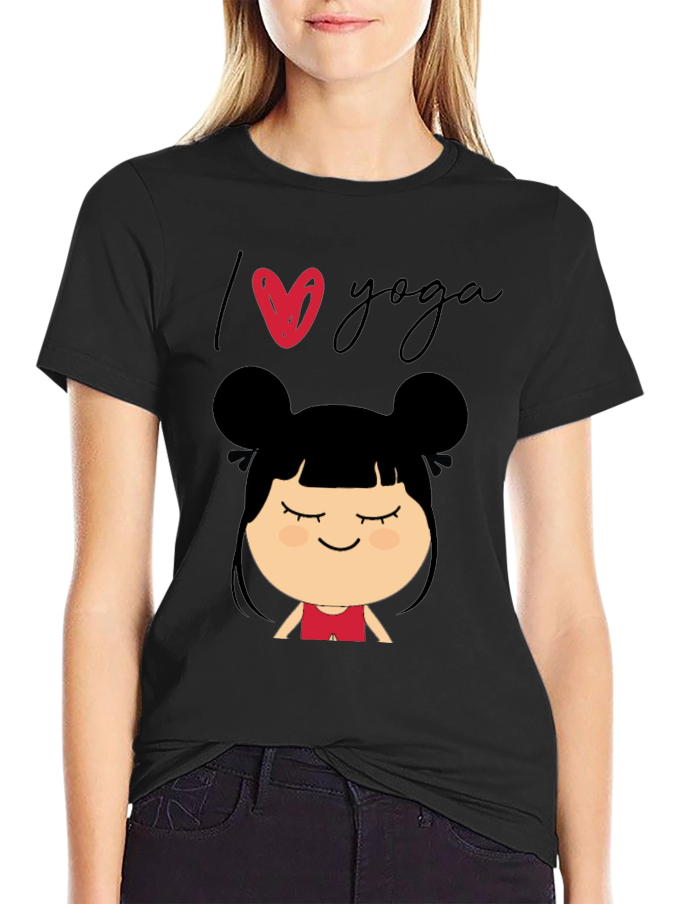 I Love Yoga T-Shirt with Cute Cartoon Girl