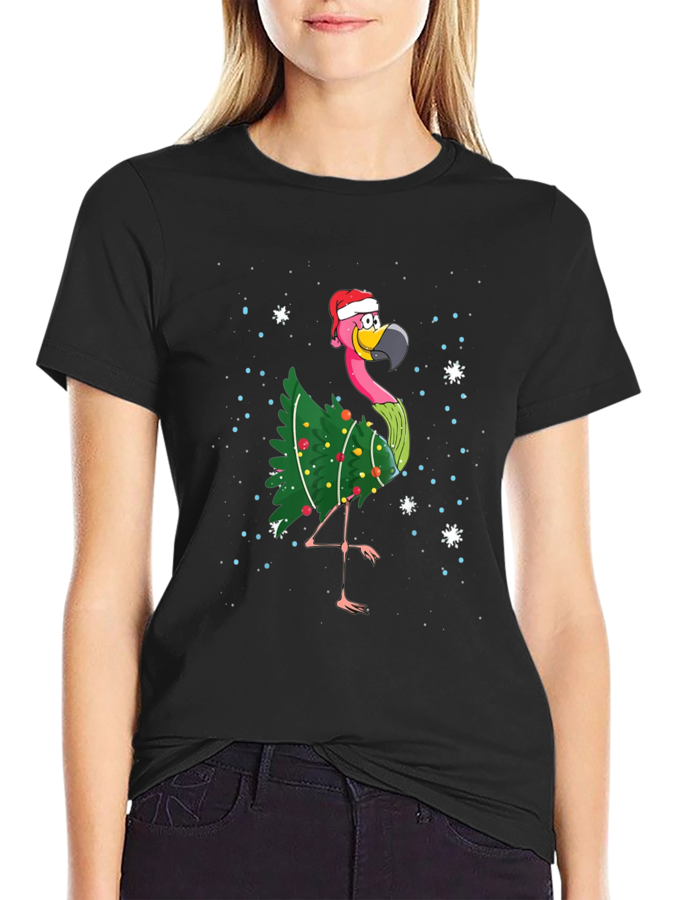 Christmas Flamingo T-Shirt Holiday Xmas Party Tee