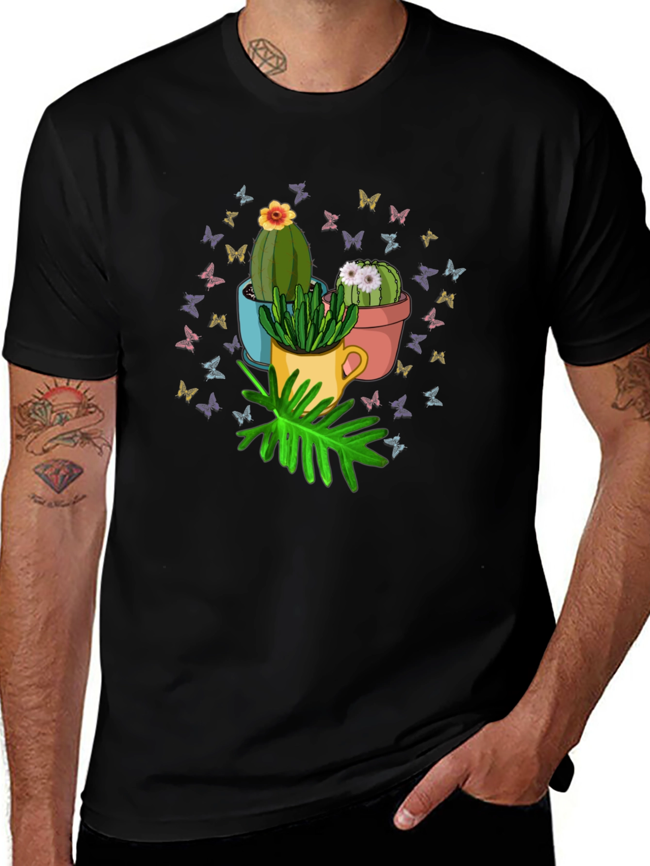 Cactus & Butterfly Graphic T-Shirt - Nature Lover Tee