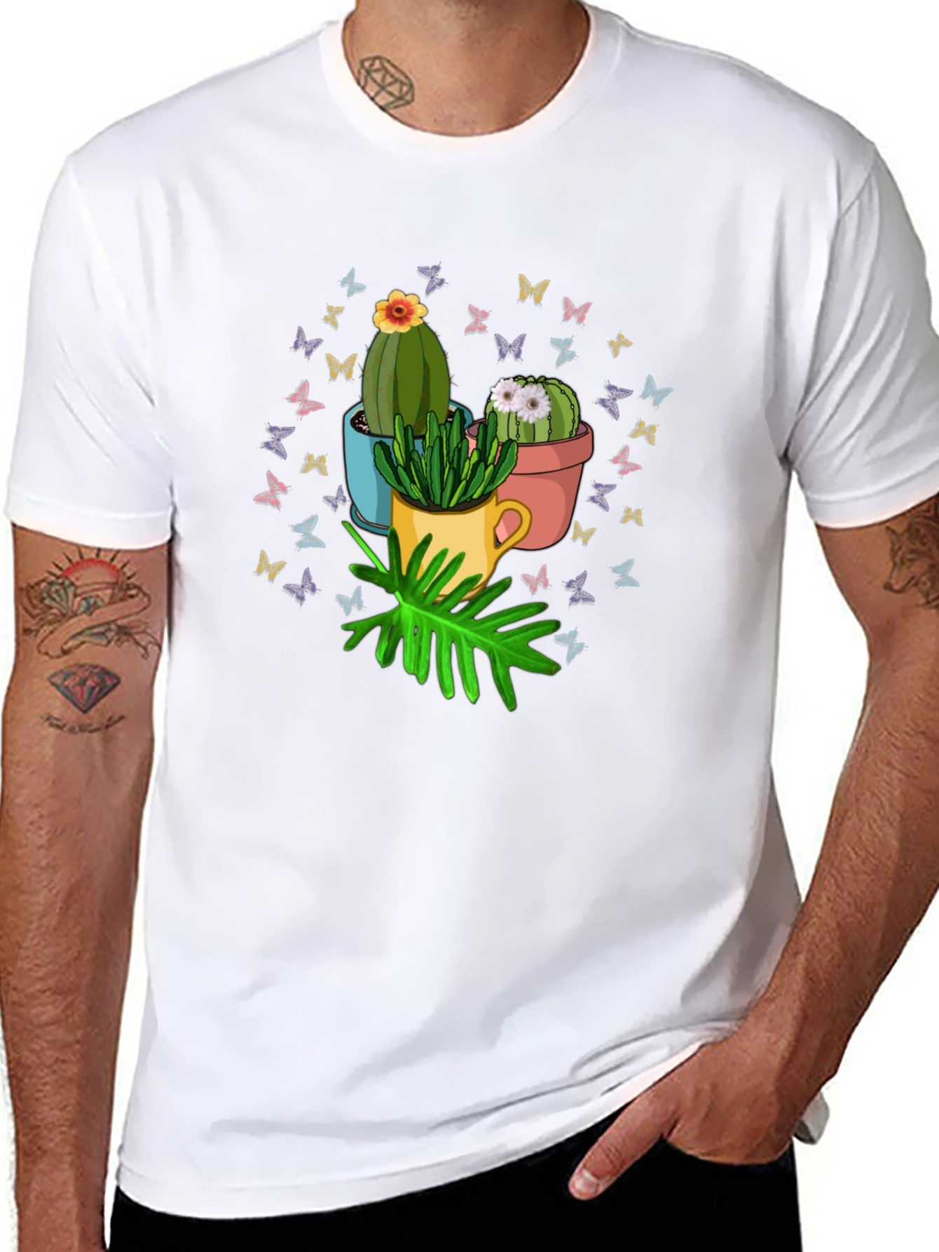 Cactus & Butterfly Graphic T-Shirt - Nature Lover Tee