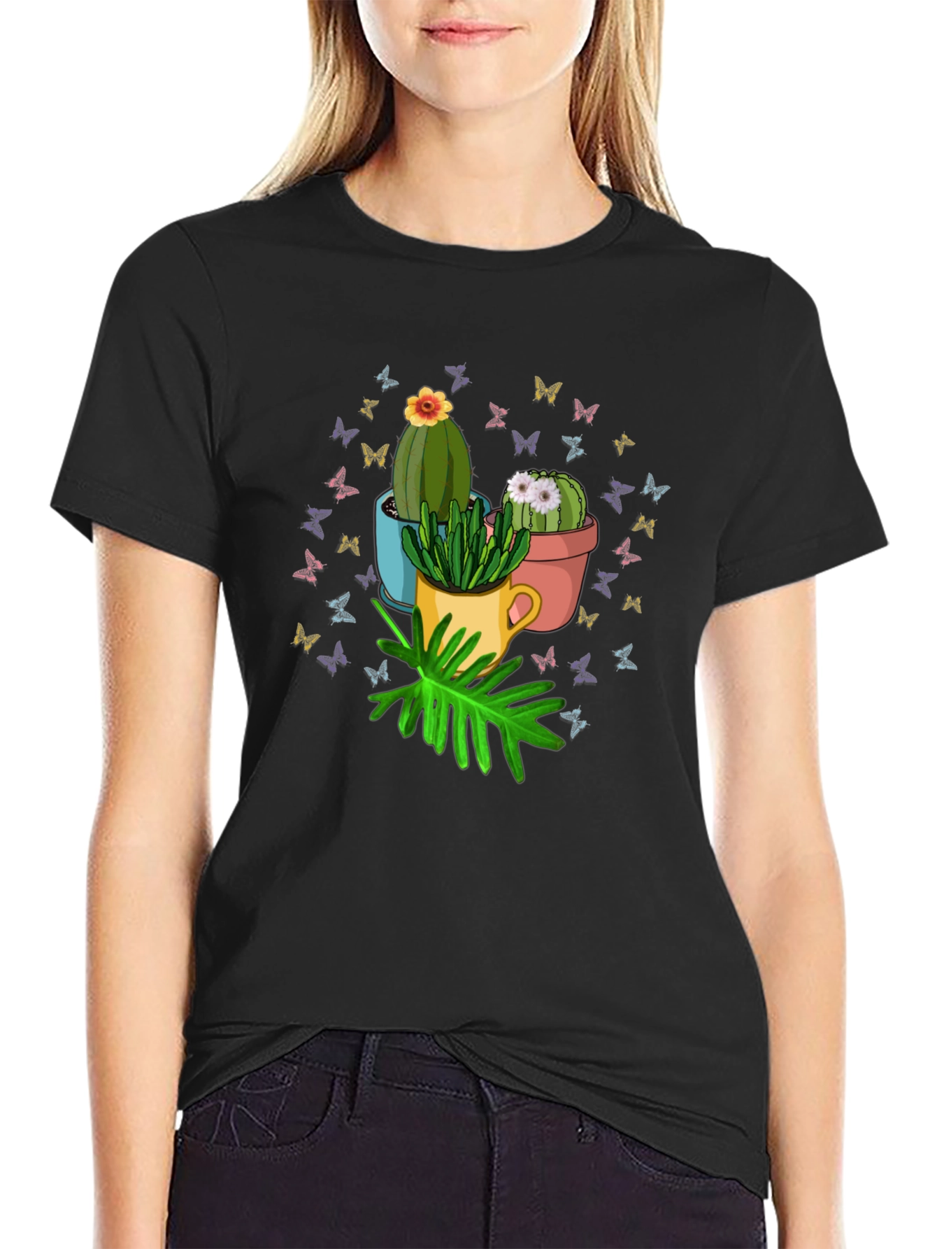 Cactus & Butterfly Graphic T-Shirt - Nature Lover Tee