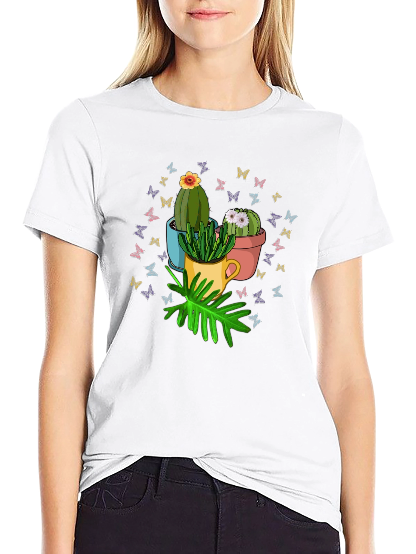 Cactus & Butterfly Graphic T-Shirt - Nature Lover Tee