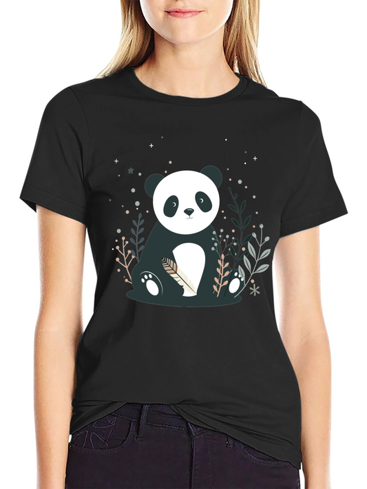 Cute Panda Graphic Print Black T-Shirt