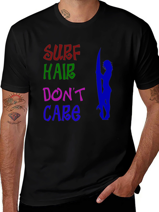 Surf Hair Dont Care Graphic Tee - Black Cotton T-Shirt