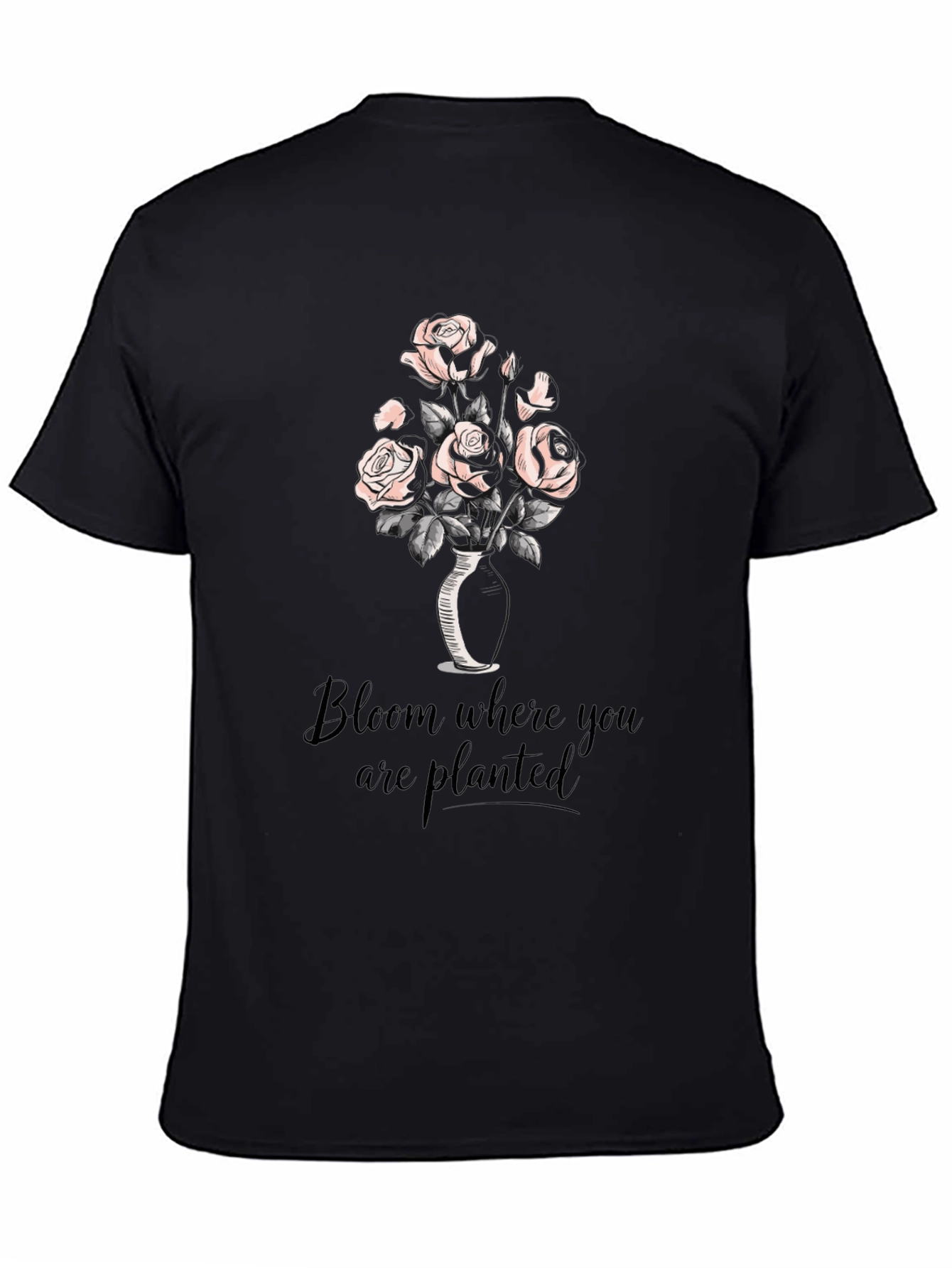 Bloom Where You Are Planted Black Graphic T-Shirt