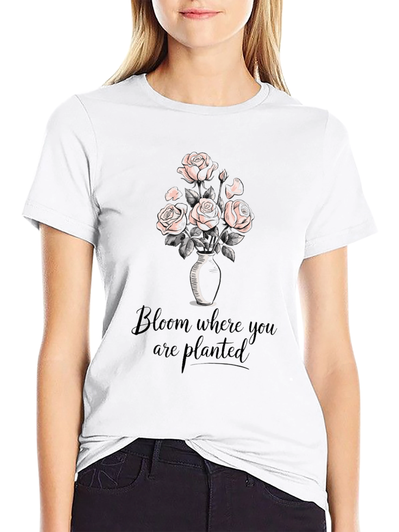 Bloom Where You Are Planted Black Graphic T-Shirt