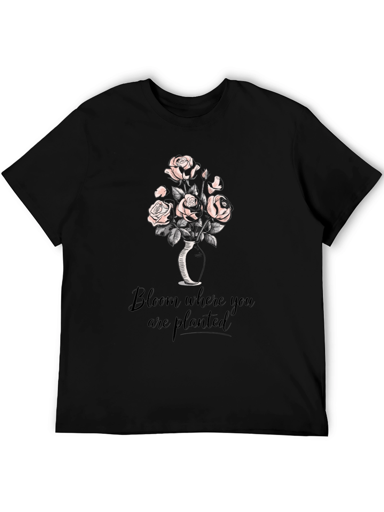 Bloom Where You Are Planted Black Graphic T-Shirt
