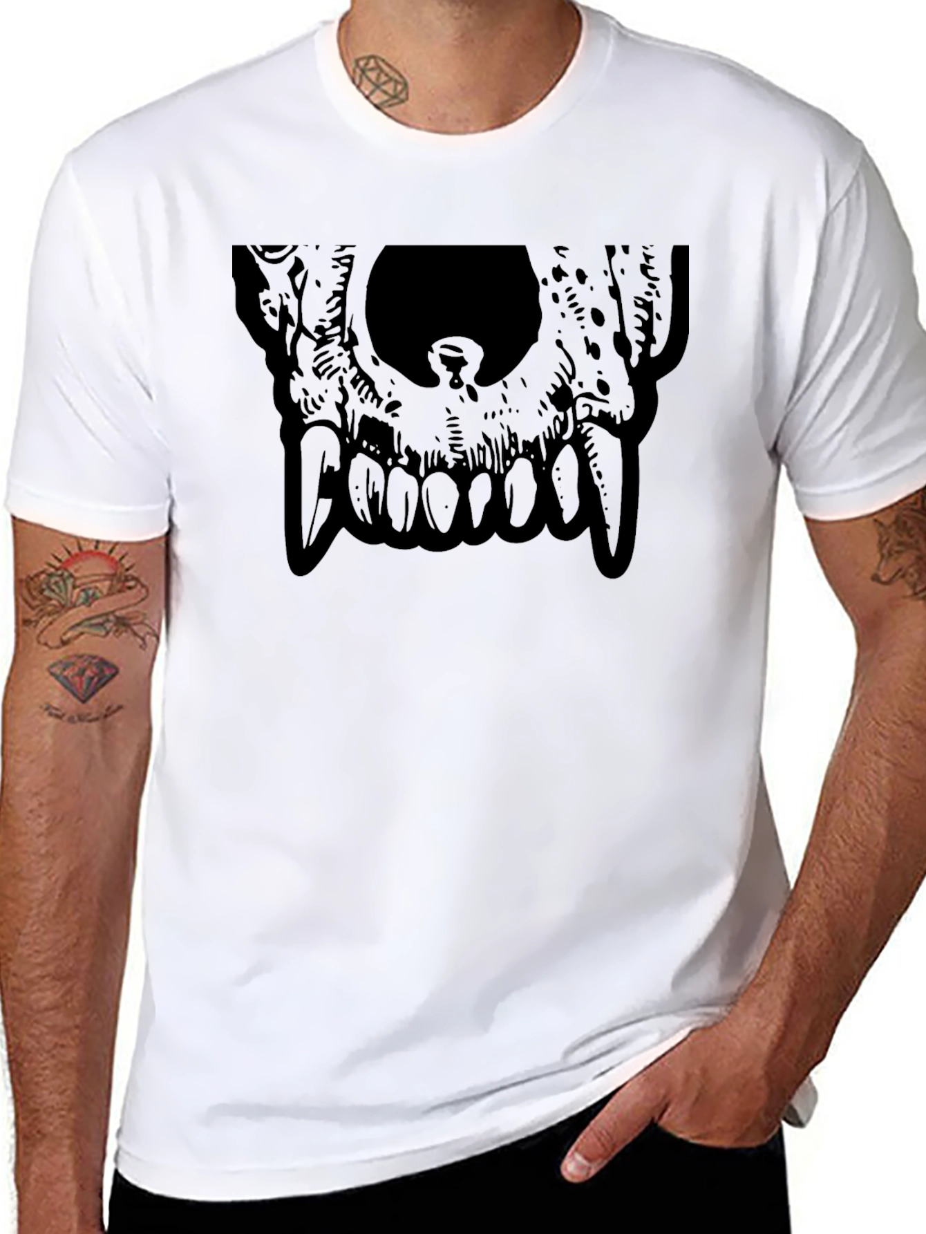 Mens Black Graphic Tee - Skull Design