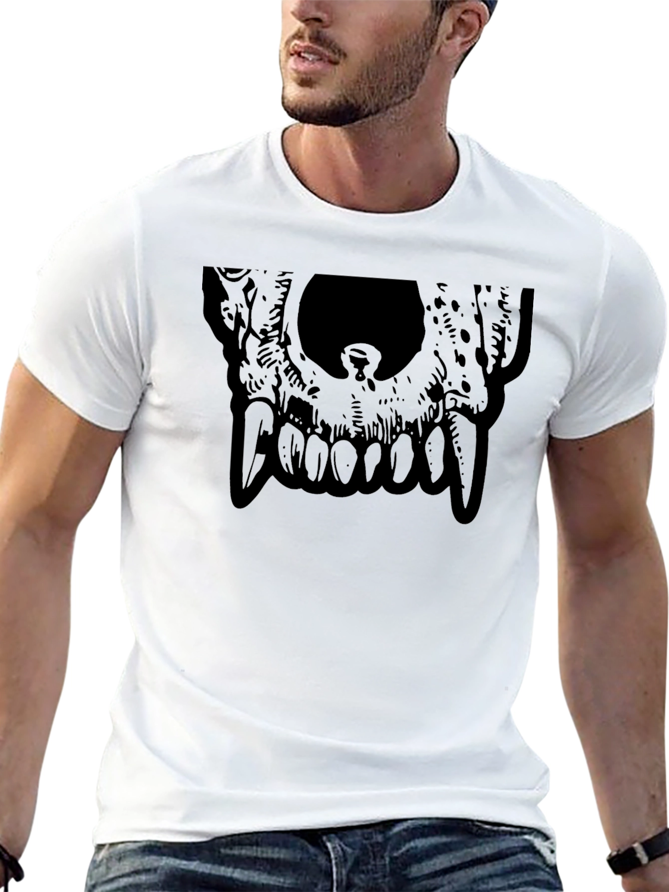 Mens Black Graphic Tee - Skull Design