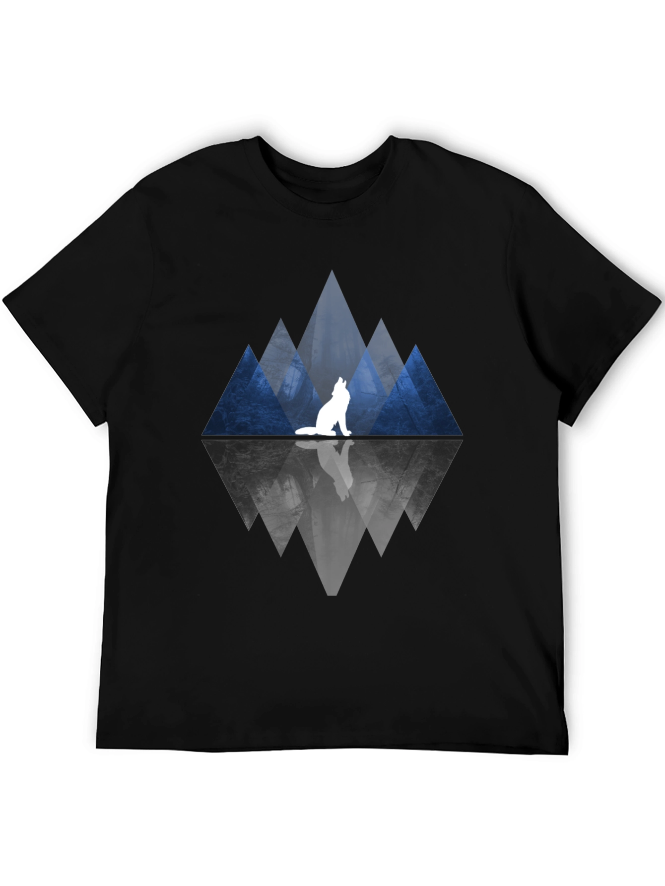 Wolf & Mountain Reflection Black T-Shirt