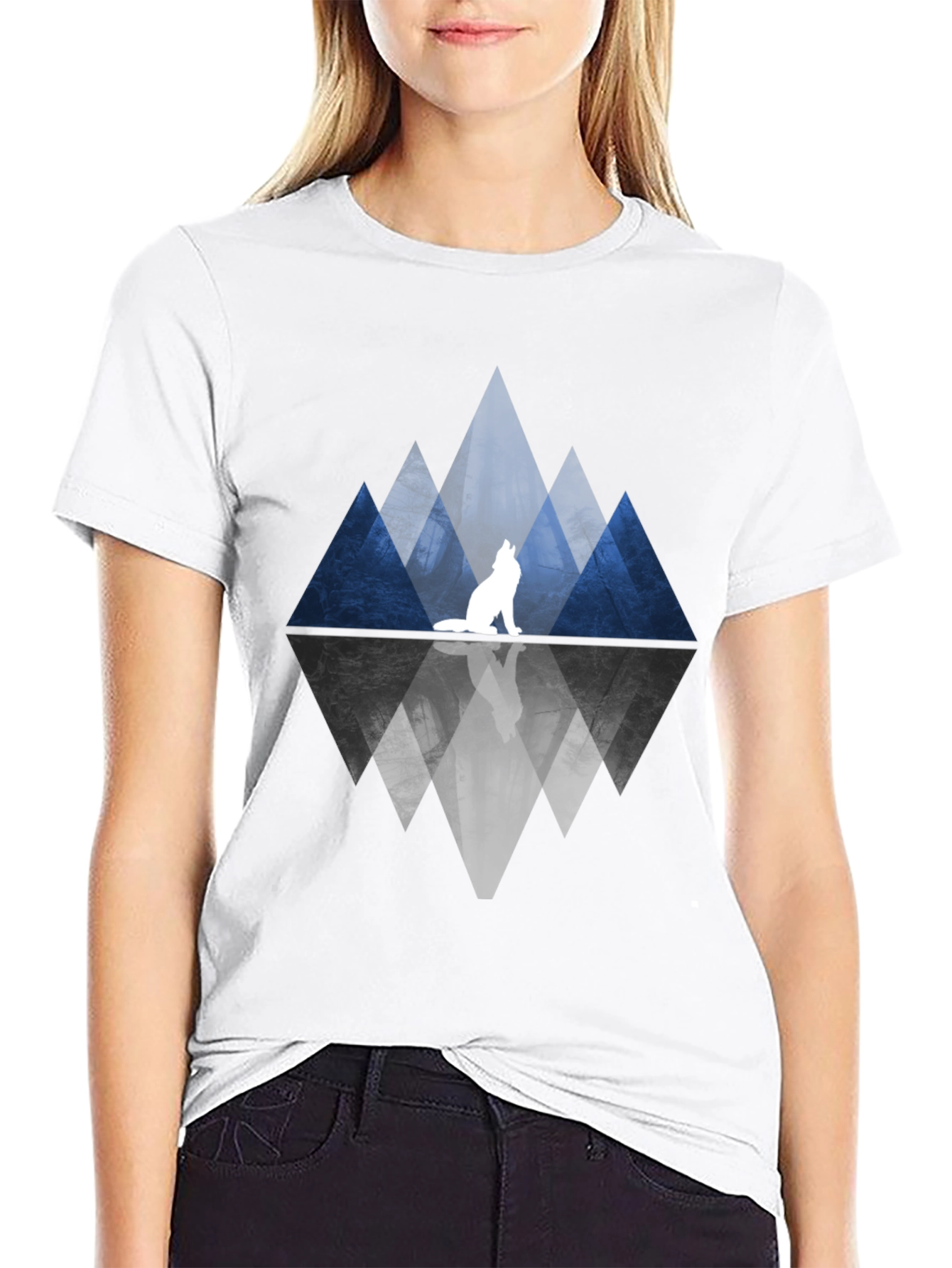 Wolf & Mountain Reflection Black T-Shirt