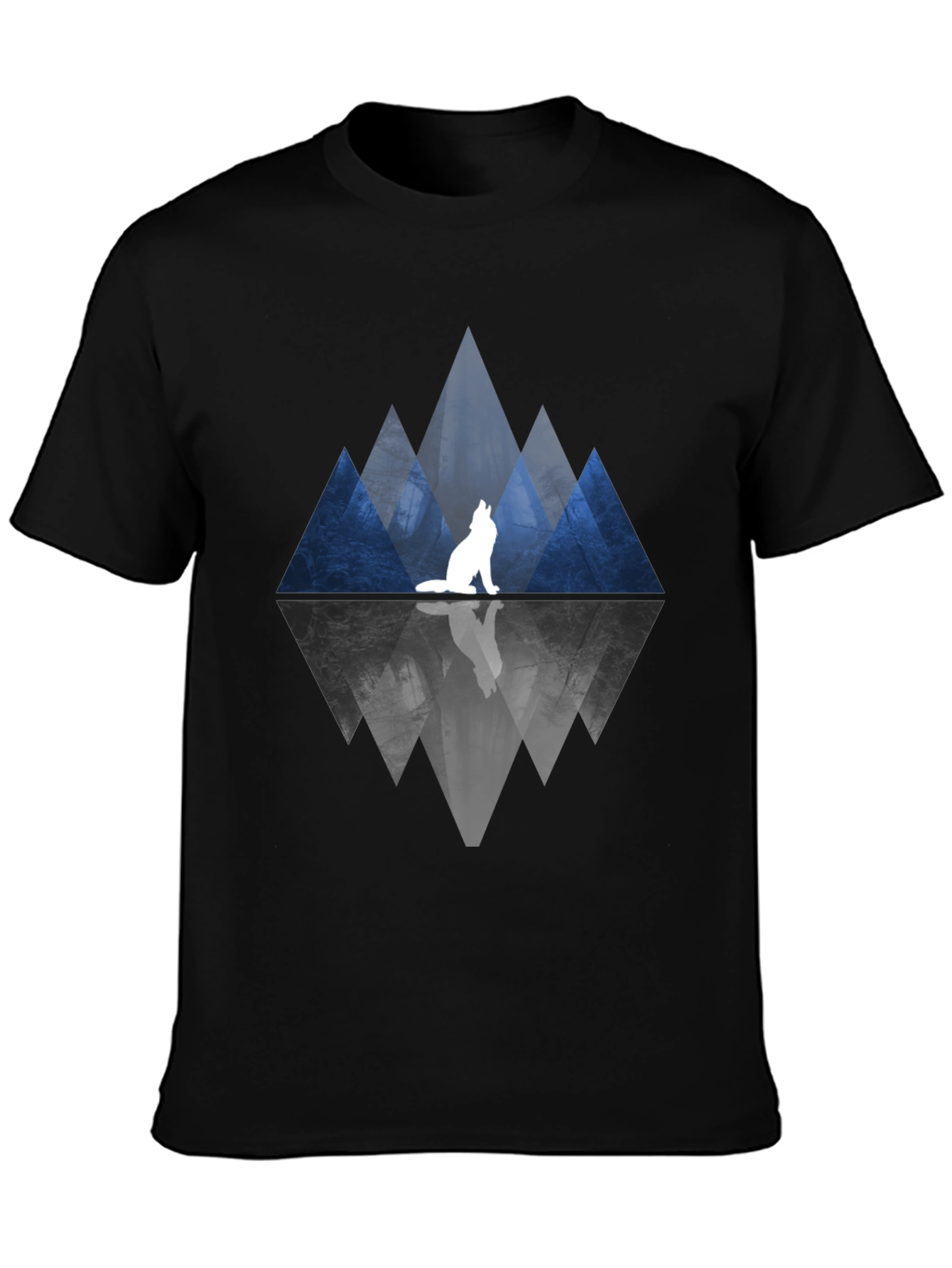 Wolf & Mountain Reflection Black T-Shirt