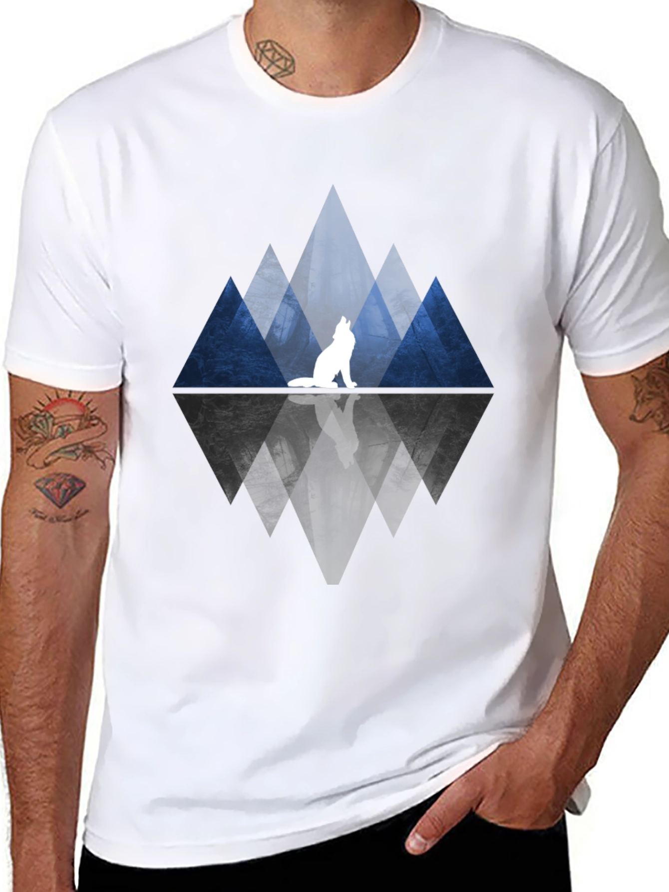 Wolf & Mountain Reflection Black T-Shirt