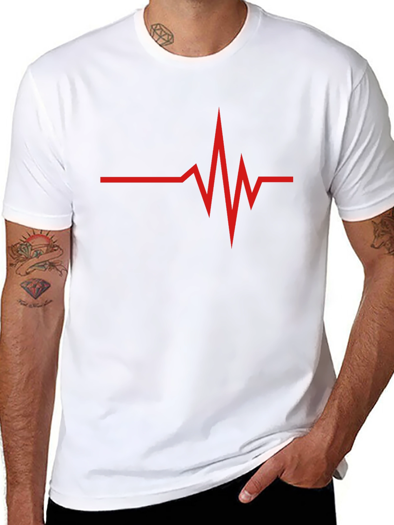 Red Heartbeat Graphic Black T-Shirt