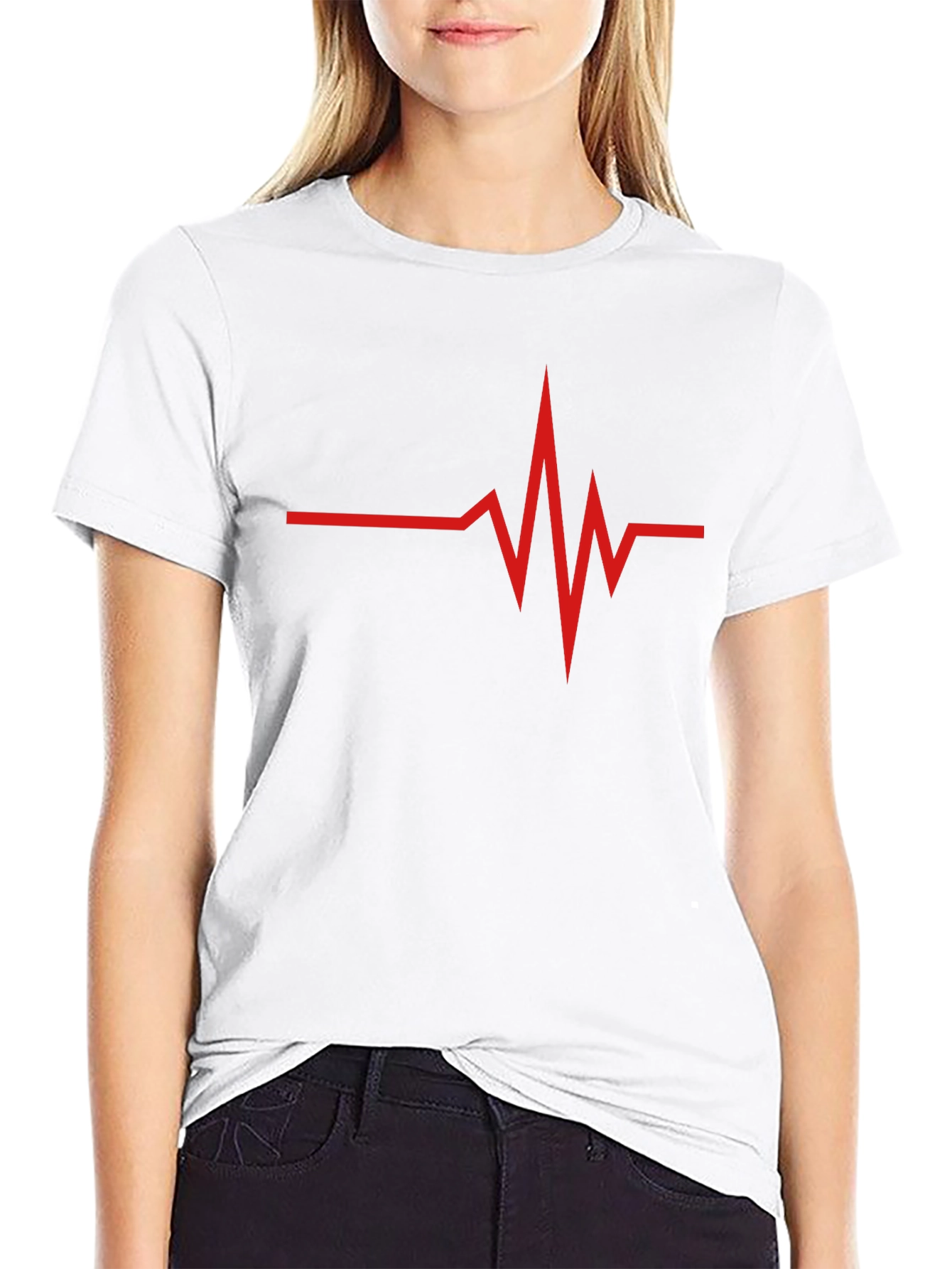 Red Heartbeat Graphic Black T-Shirt