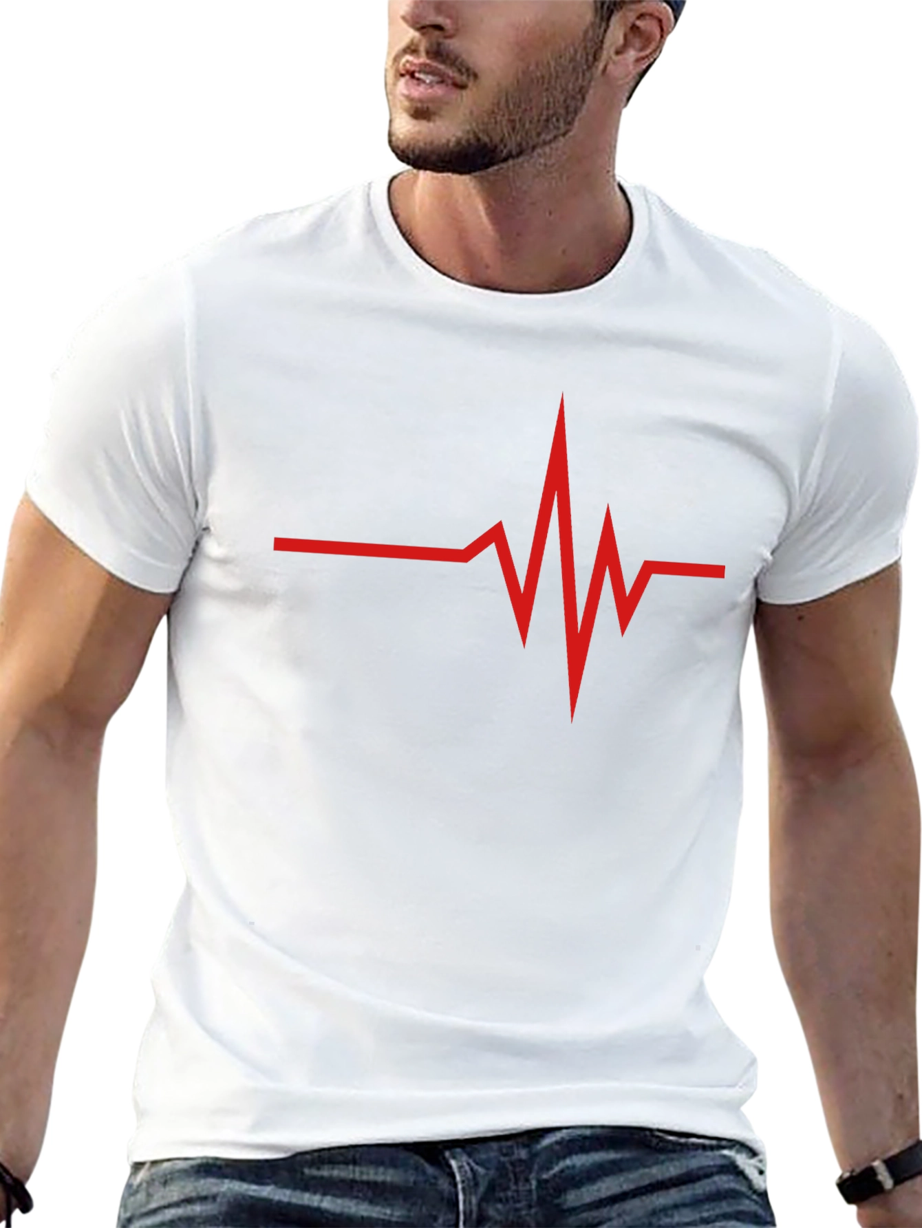 Red Heartbeat Graphic Black T-Shirt