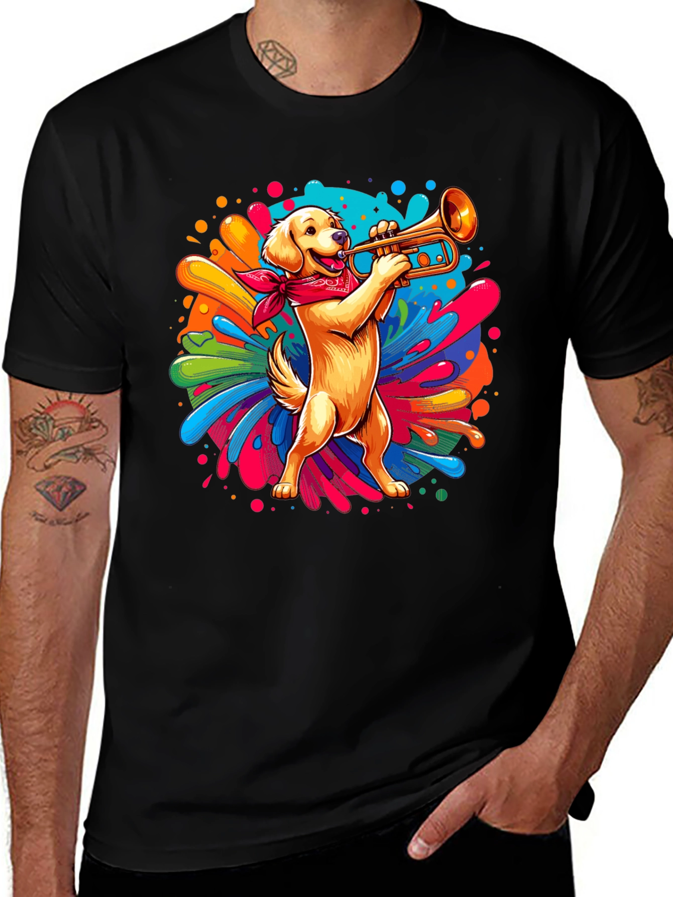 Dog Playing Trumpet Graphic Tee
