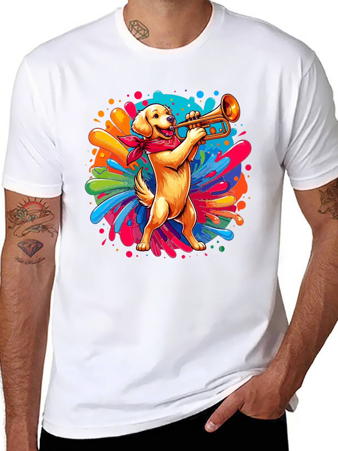 Dog Playing Trumpet Graphic Tee