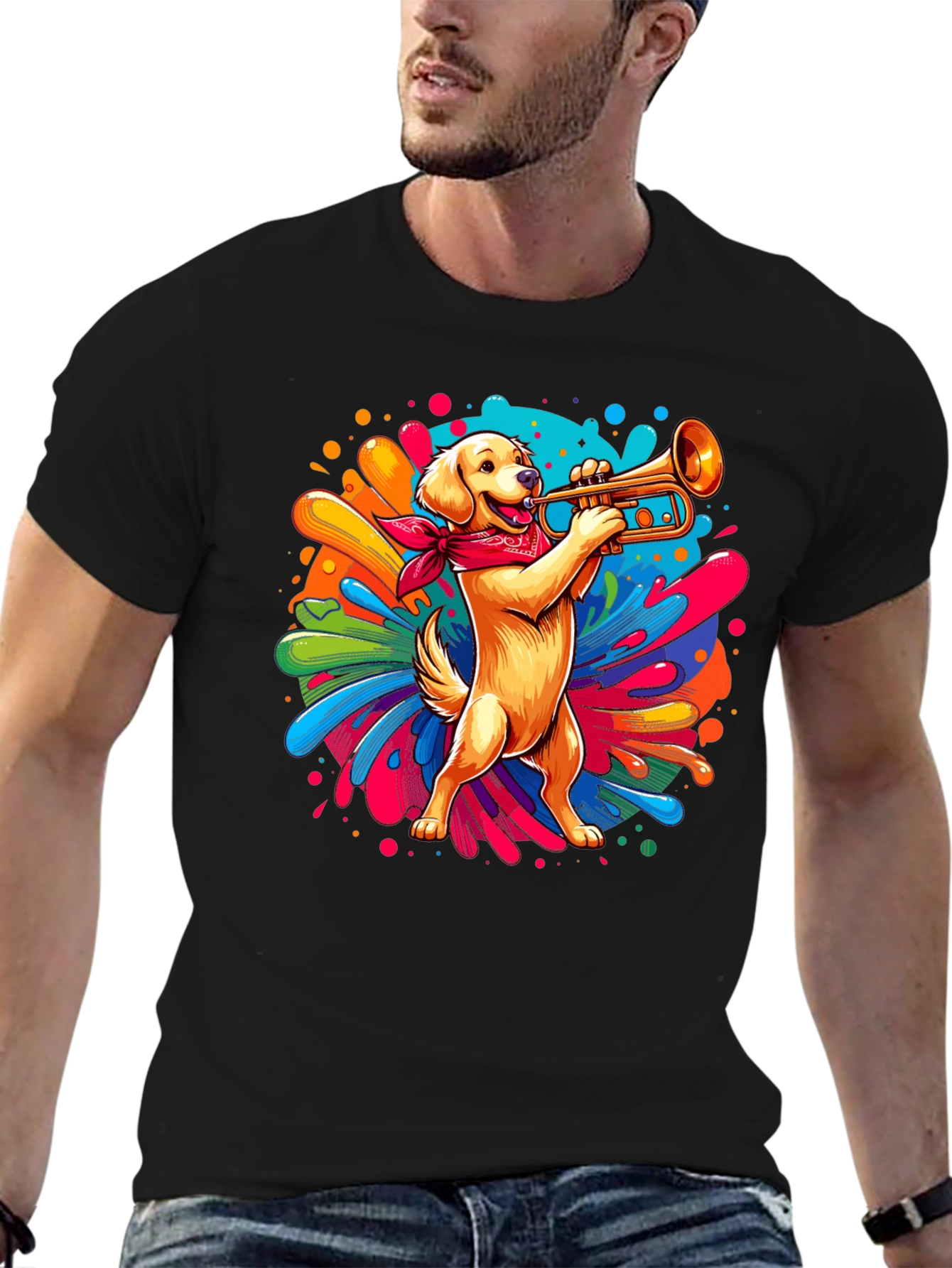 Dog Playing Trumpet Graphic Tee