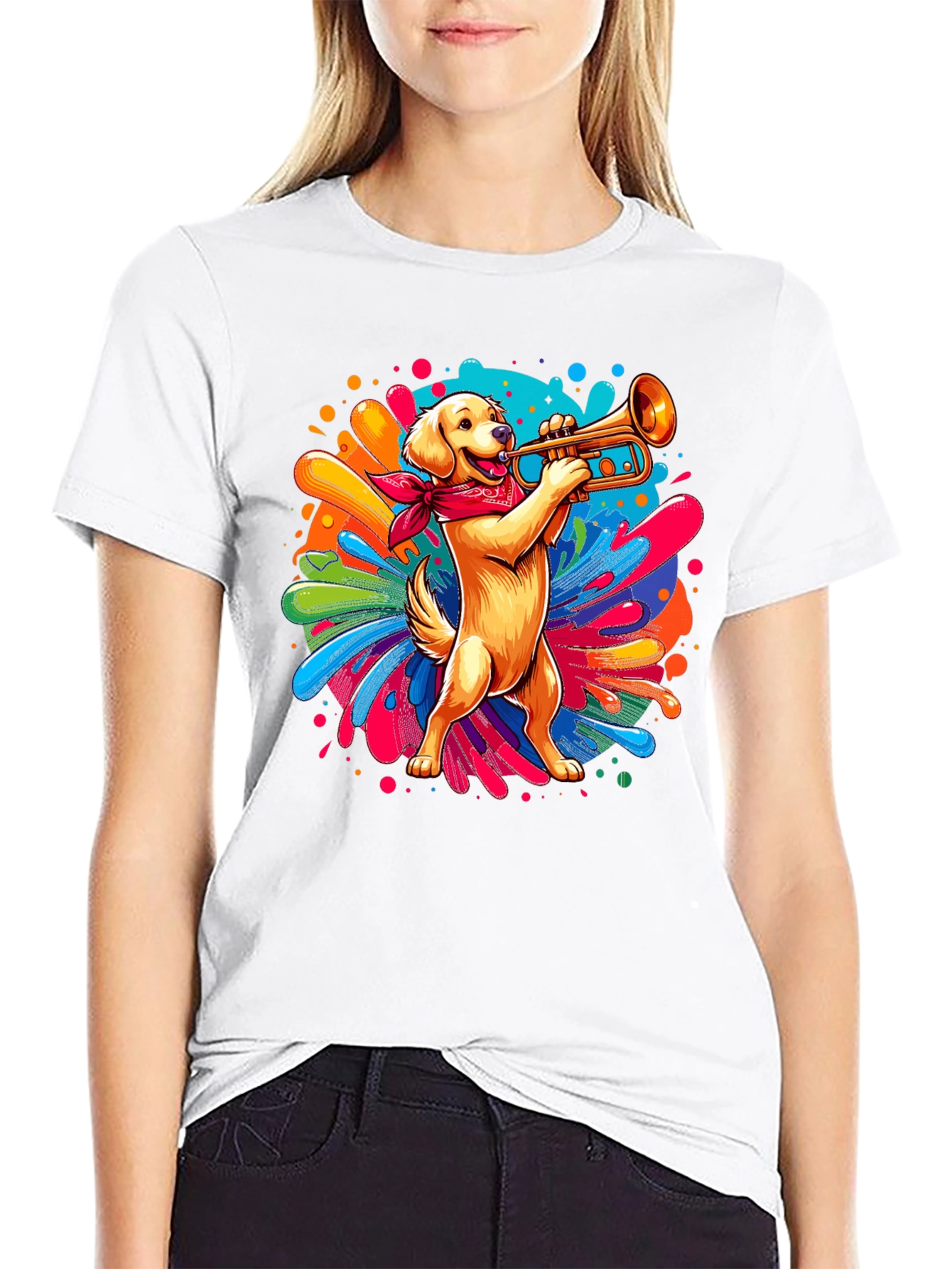 Dog Playing Trumpet Graphic Tee