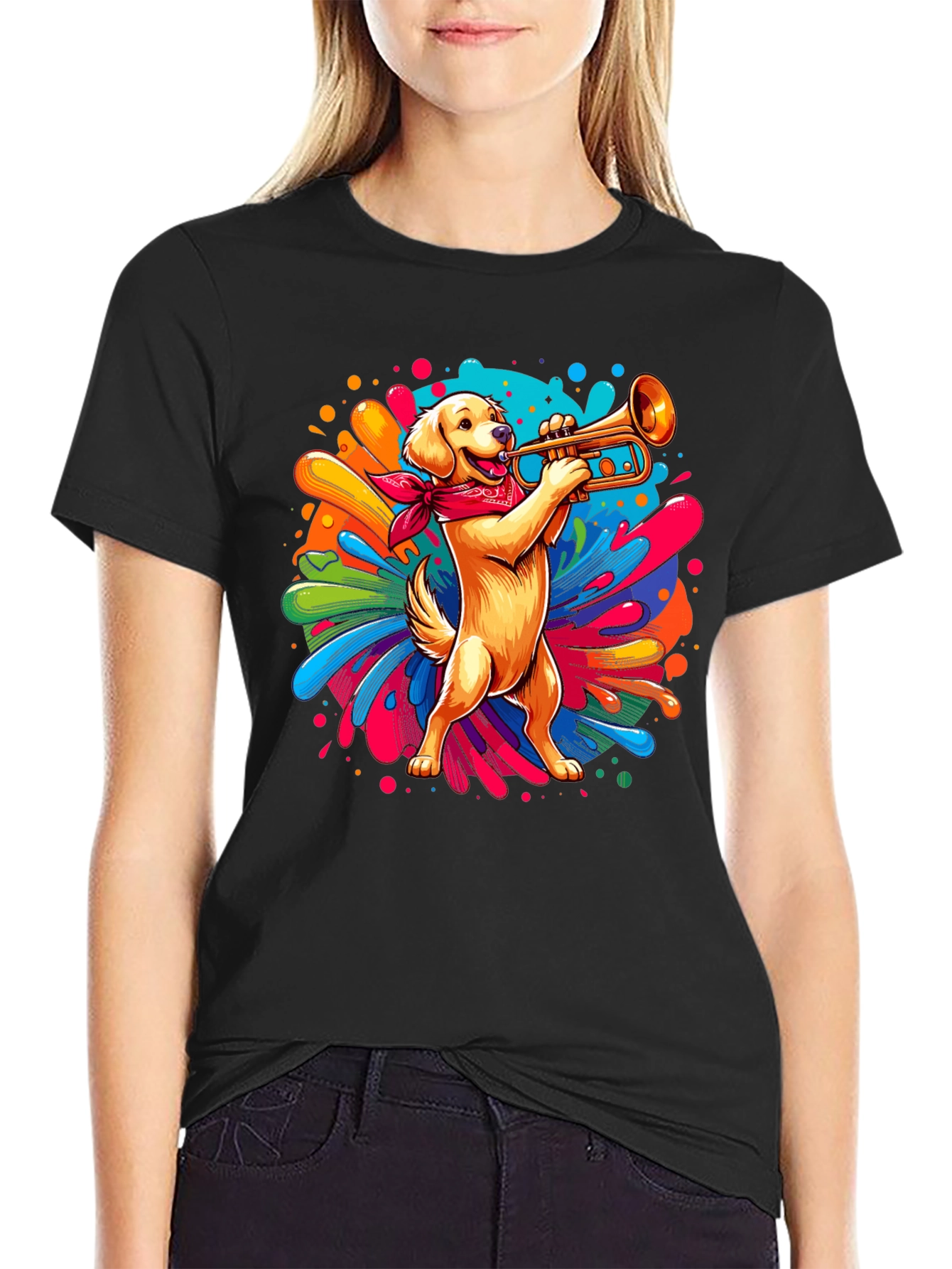 Dog Playing Trumpet Graphic Tee