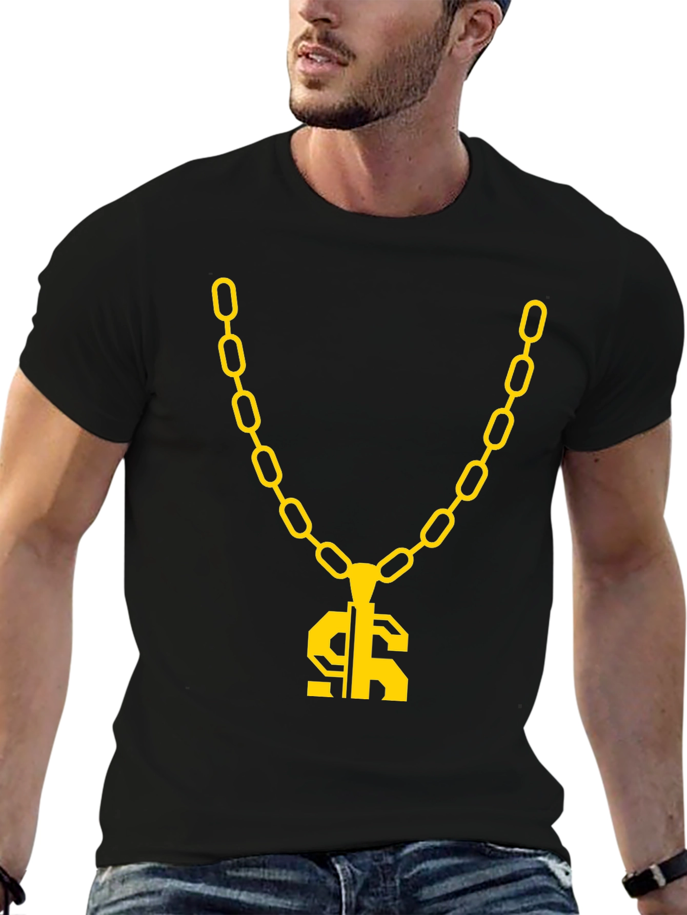Gold Chain Dollar Sign Black Graphic Tee