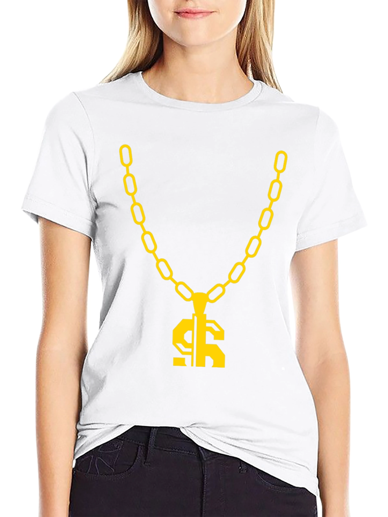 Gold Chain Dollar Sign Black Graphic Tee