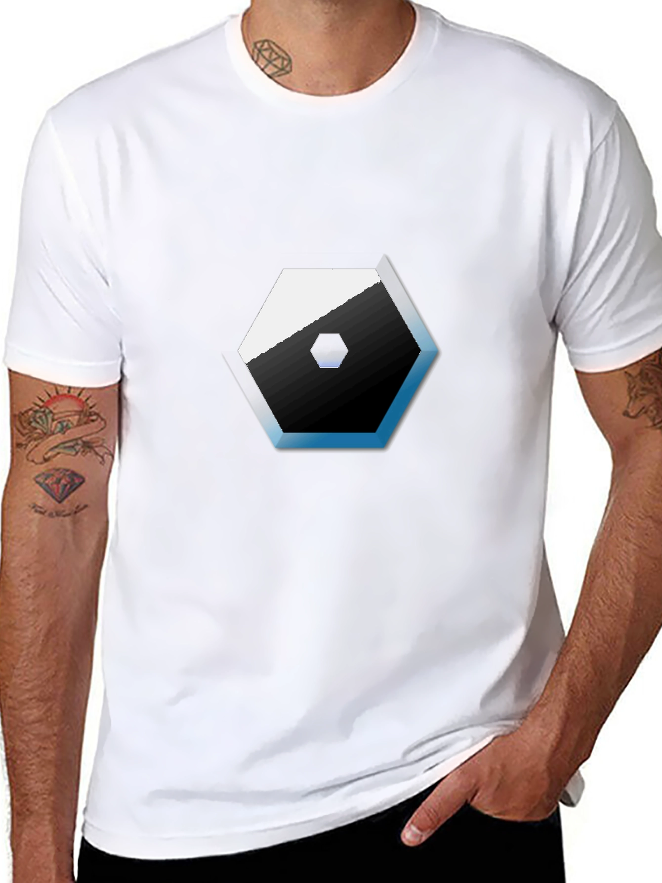Modern Hexagon Graphic Tee - Black Cotton Blend