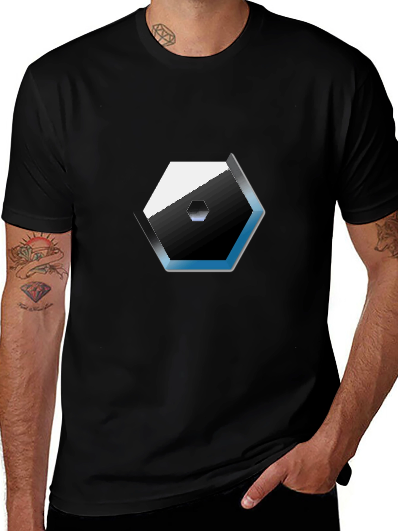 Modern Hexagon Graphic Tee - Black Cotton Blend
