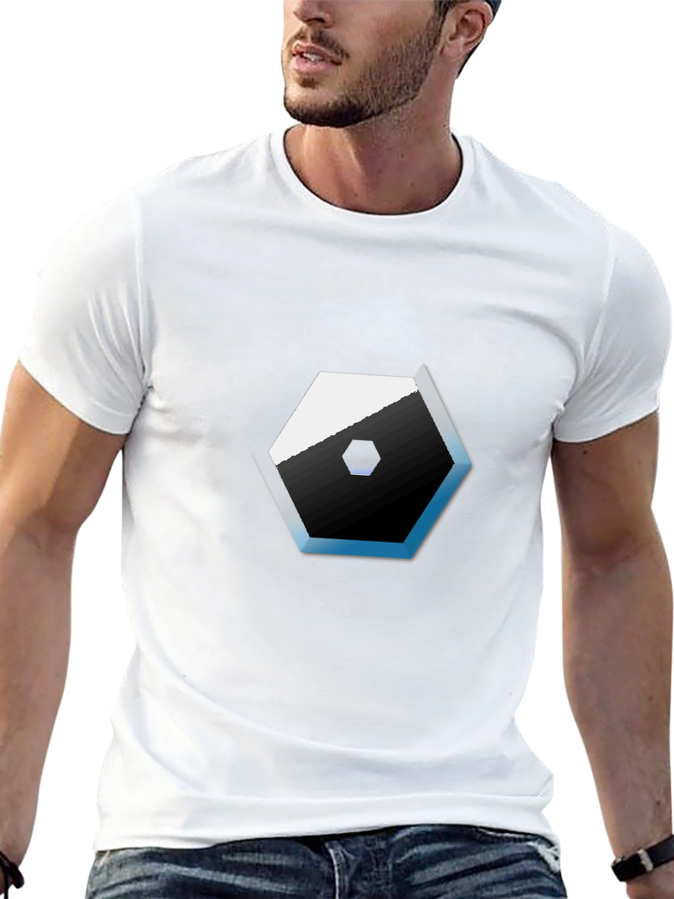 Modern Hexagon Graphic Tee - Black Cotton Blend