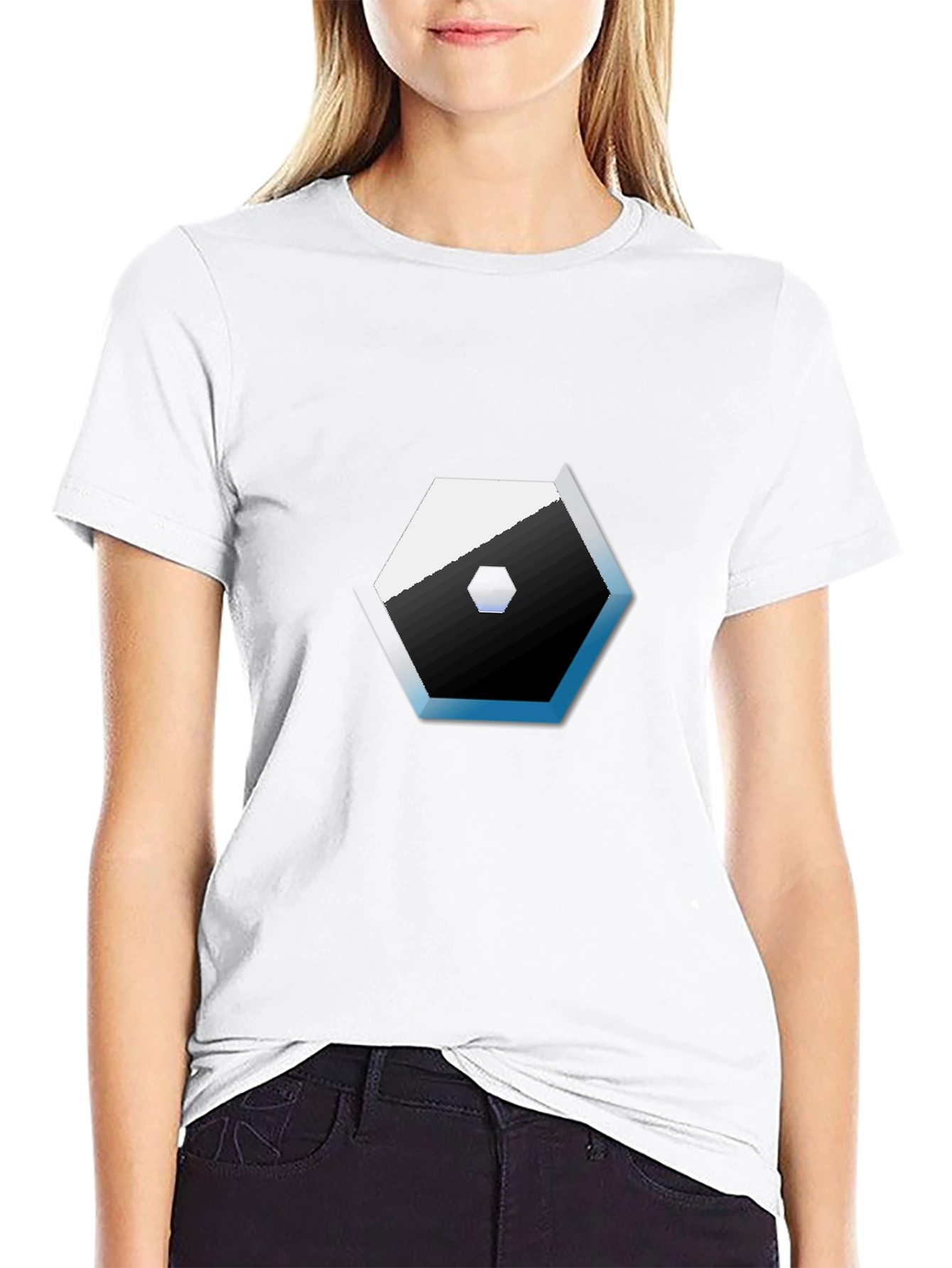 Modern Hexagon Graphic Tee - Black Cotton Blend