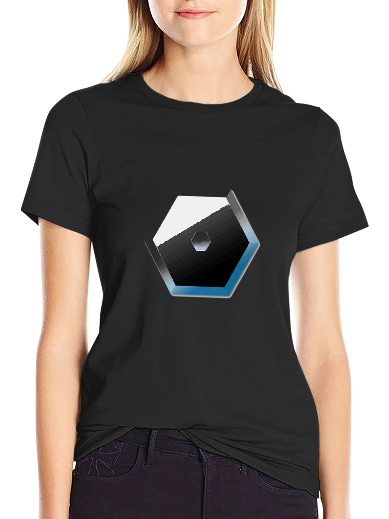 Modern Hexagon Graphic Tee - Black Cotton Blend