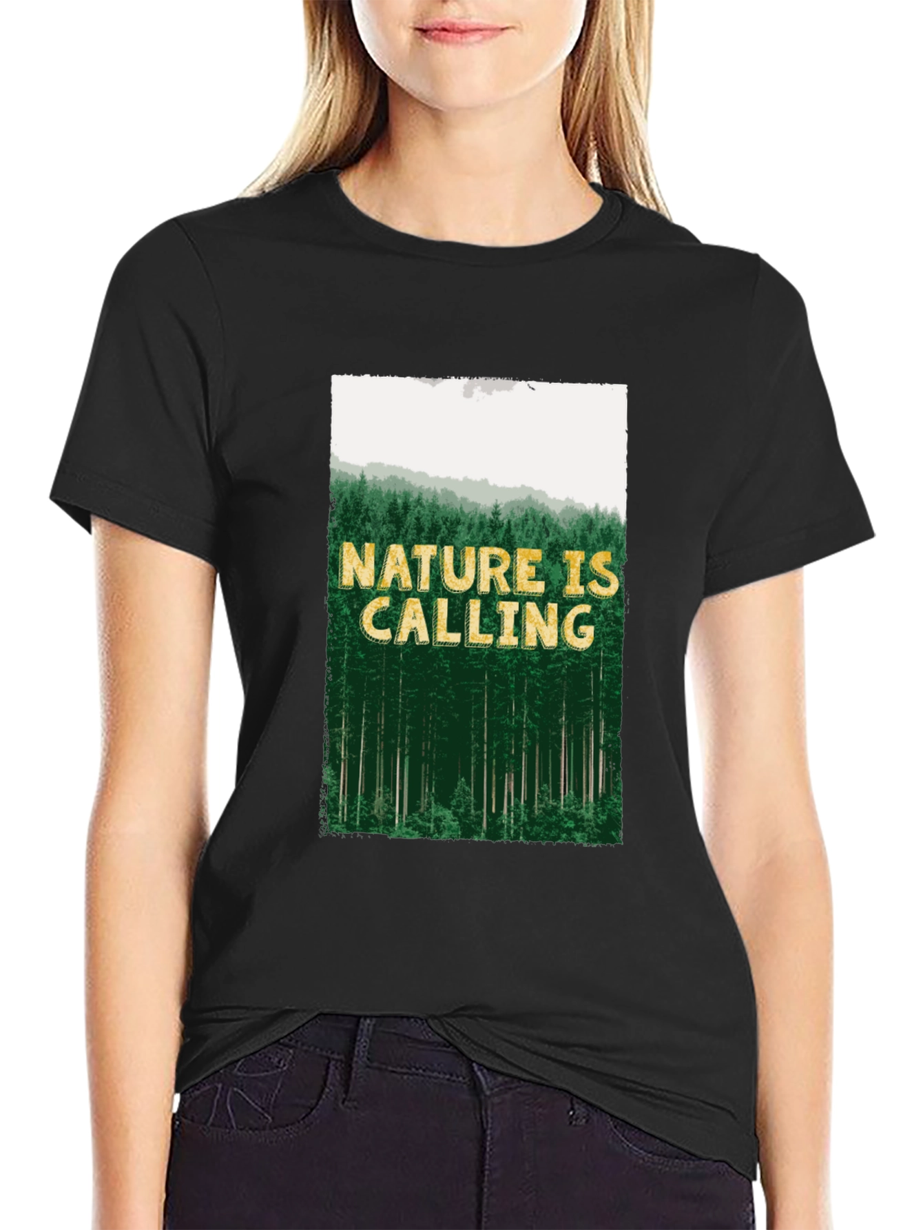 Nature is Calling Mens Black Graphic Tee