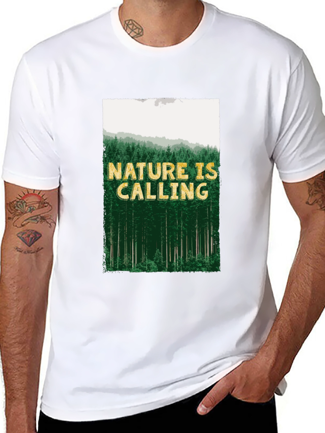 Nature is Calling Mens Black Graphic Tee