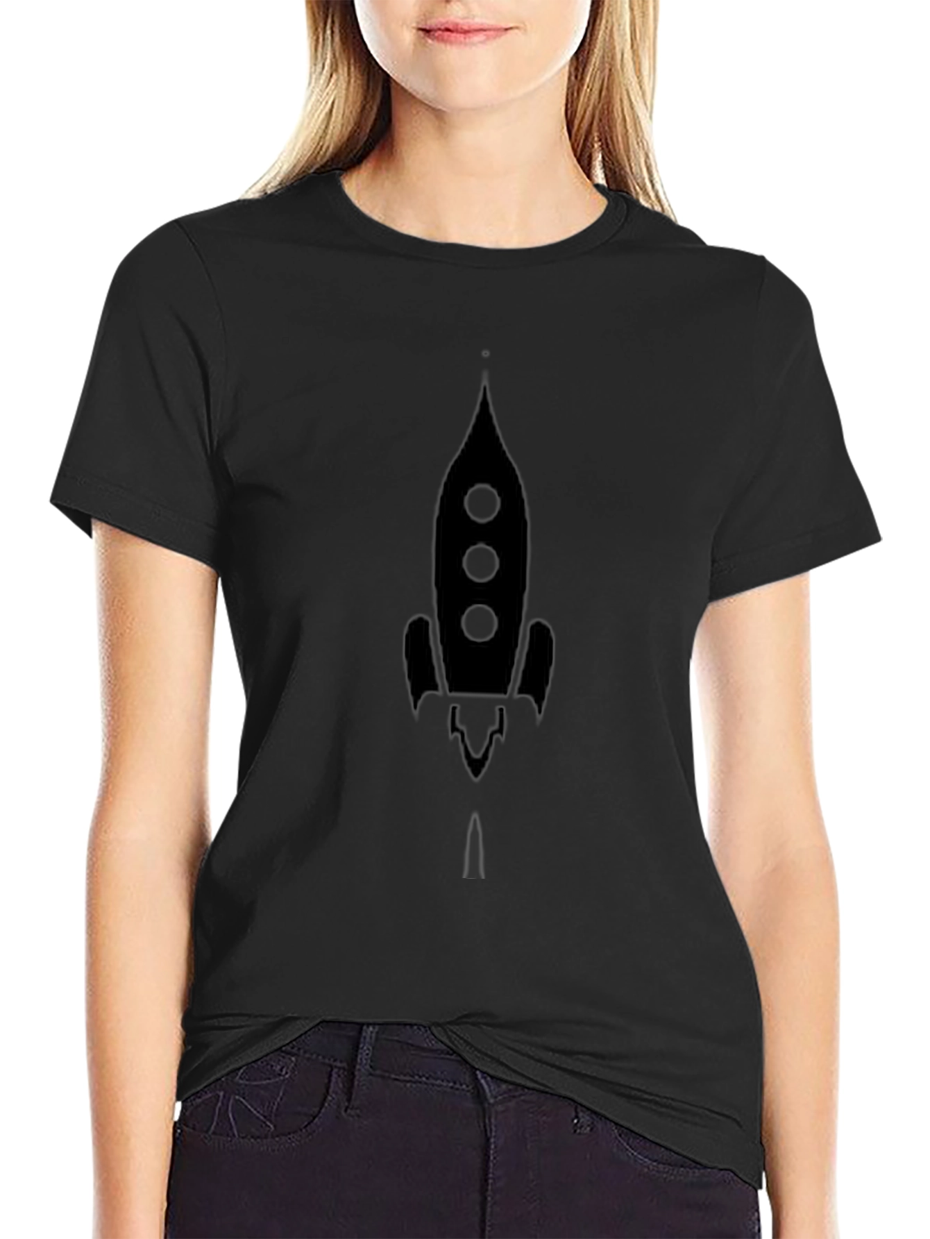 Rocket Graphic Black Tee - Blast Off in Style!