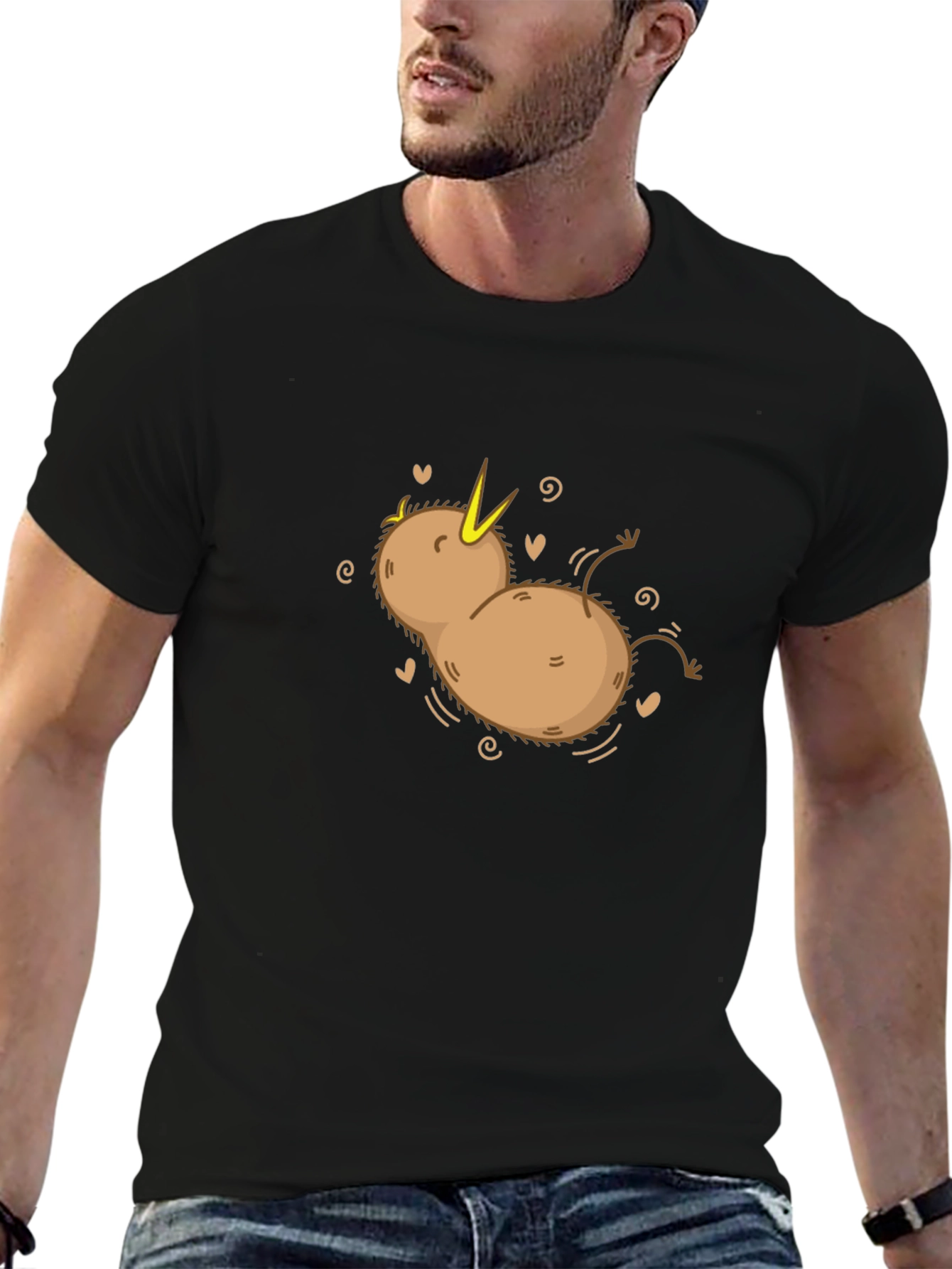 Kiwi Bird Cartoon T-Shirt - Black Cotton Tee