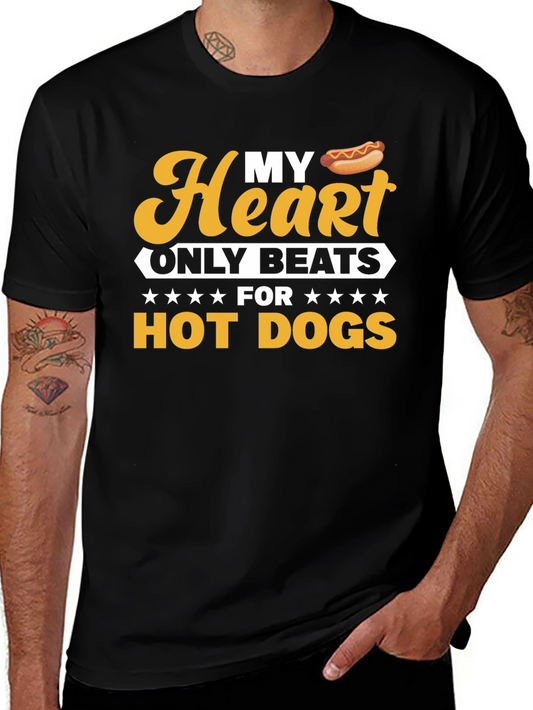 Funny Hot Dog Lover T-Shirt - My Heart Beats For Hot Dogs