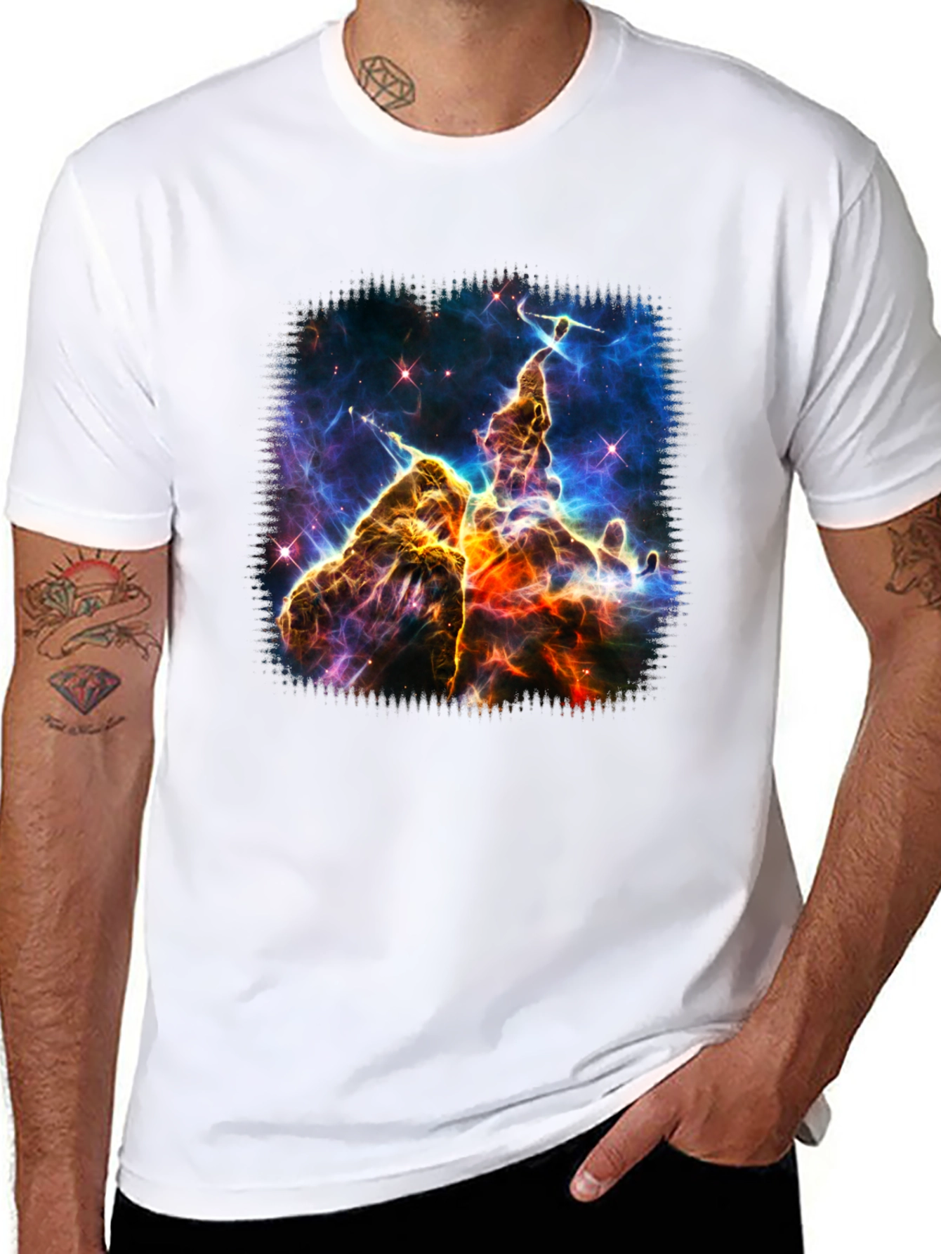 Nebula Print Black Crew Neck T-Shirt
