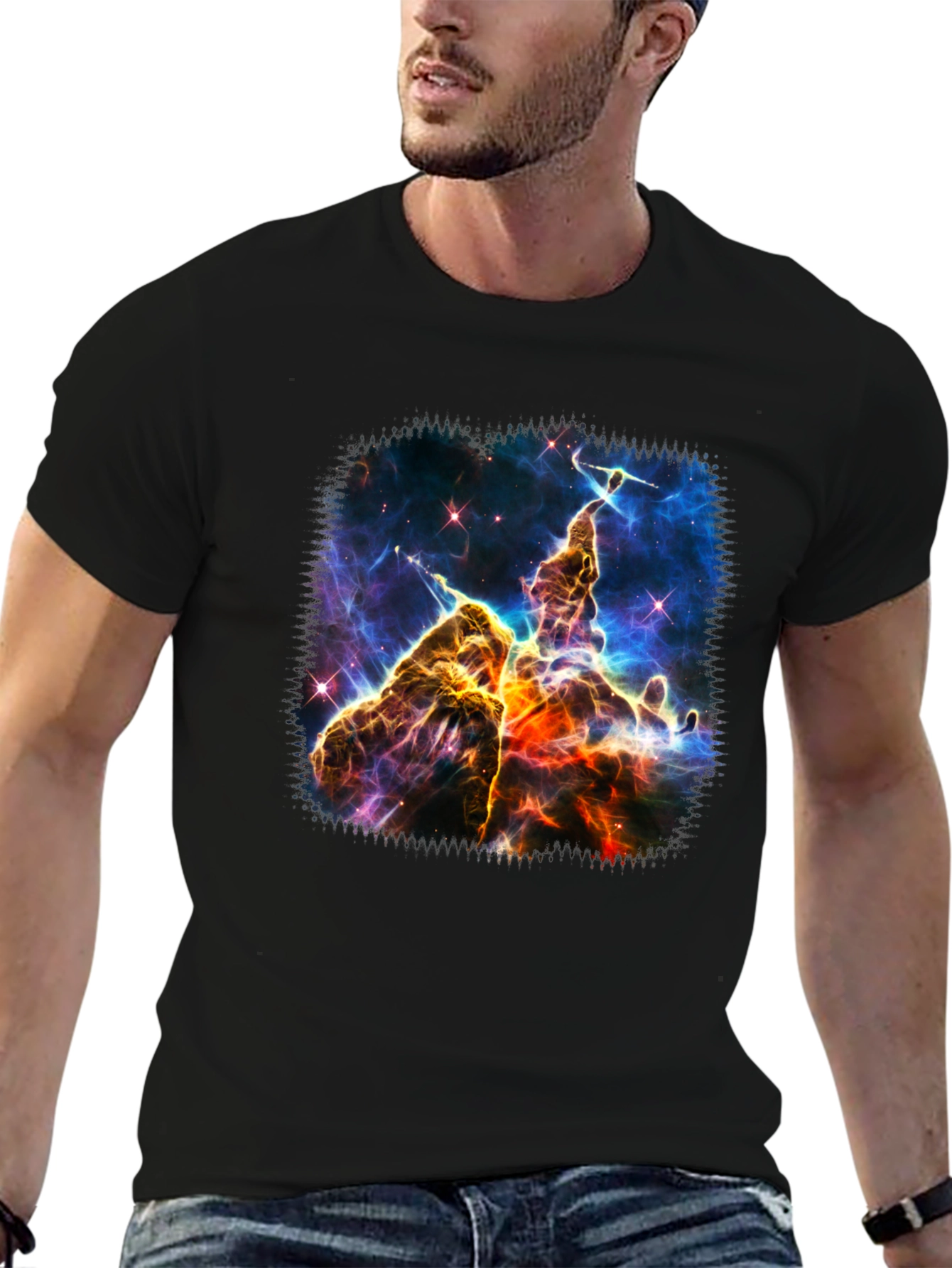 Nebula Print Black Crew Neck T-Shirt