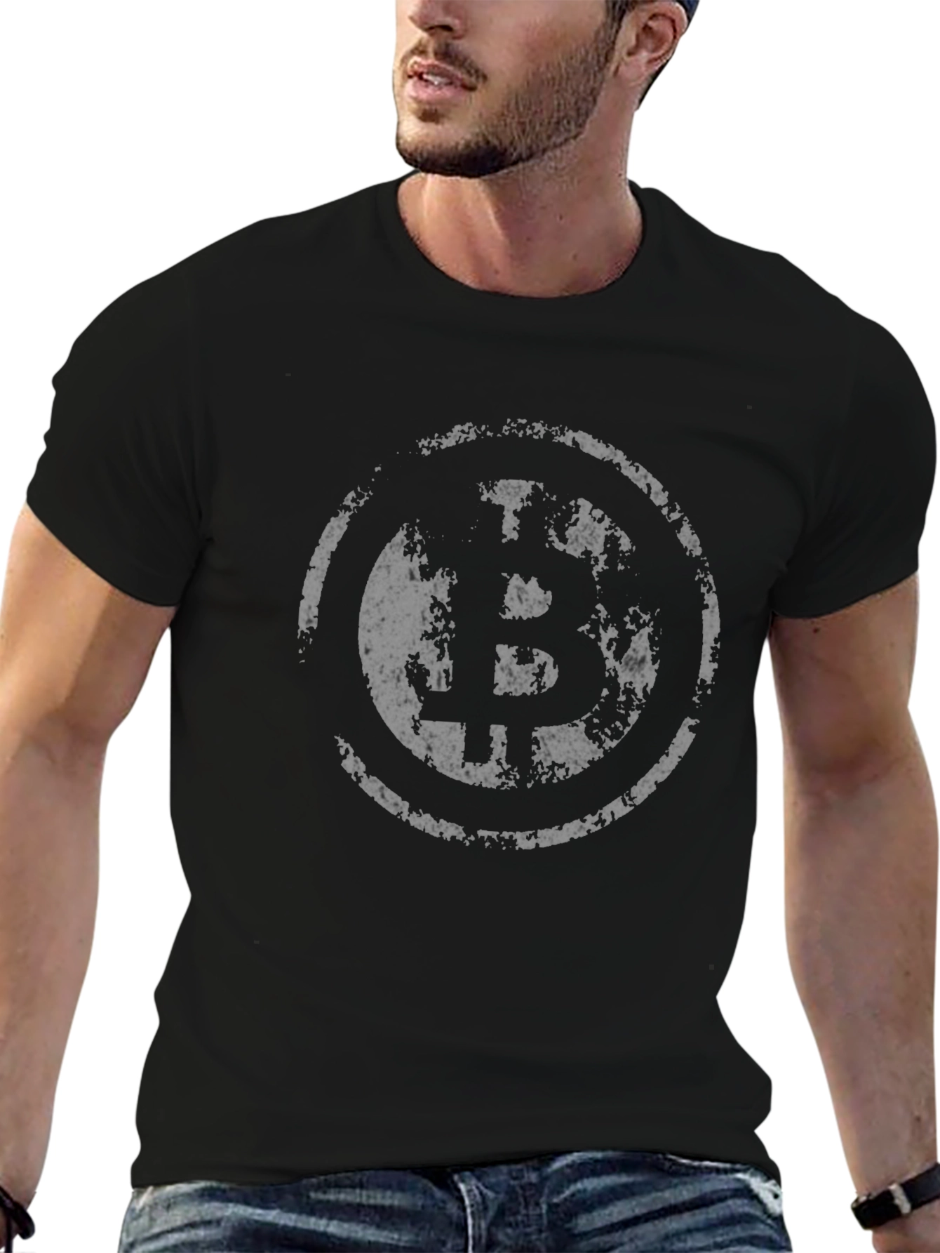 Bitcoin Distressed Logo Black T-Shirt
